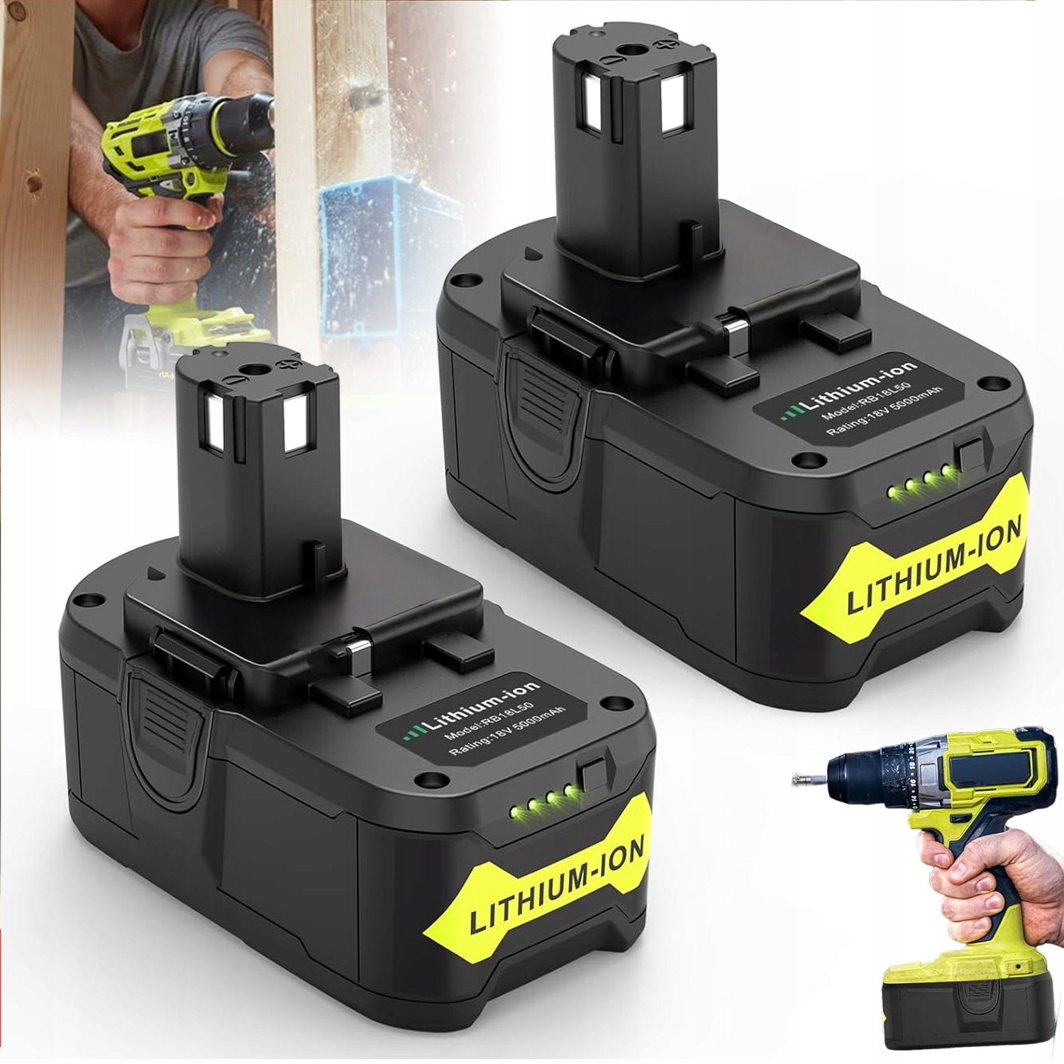 2PCS BATTERY 18V TO RYOBI P108 RB18L50 RB18L40 RB18L25 RB18L15