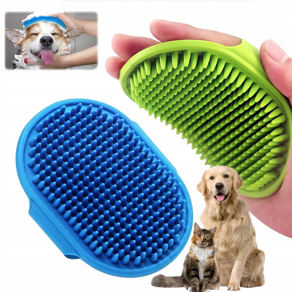 2PCS DOG GROOMING BRUSH SOOTHING MASSAGE RUBBER COMB