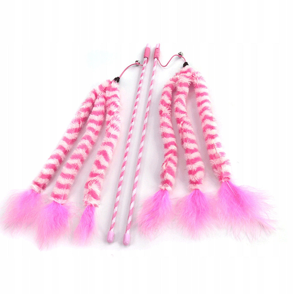2PCS INTERACTIVE PINK CAT PLUSH WAND TOY FOR ACTIVE CATS