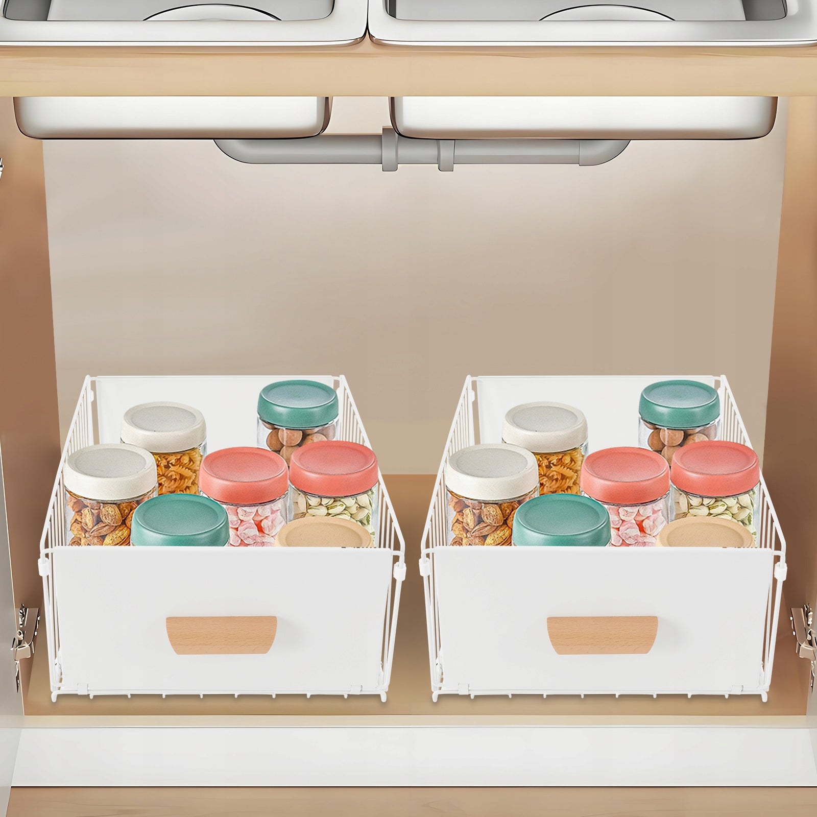 2PCS PULL OUT DRAWERS FOR CABINETS IN KITCHEN SLIDE OUT CUPBOARD DRAWER Packaging status original