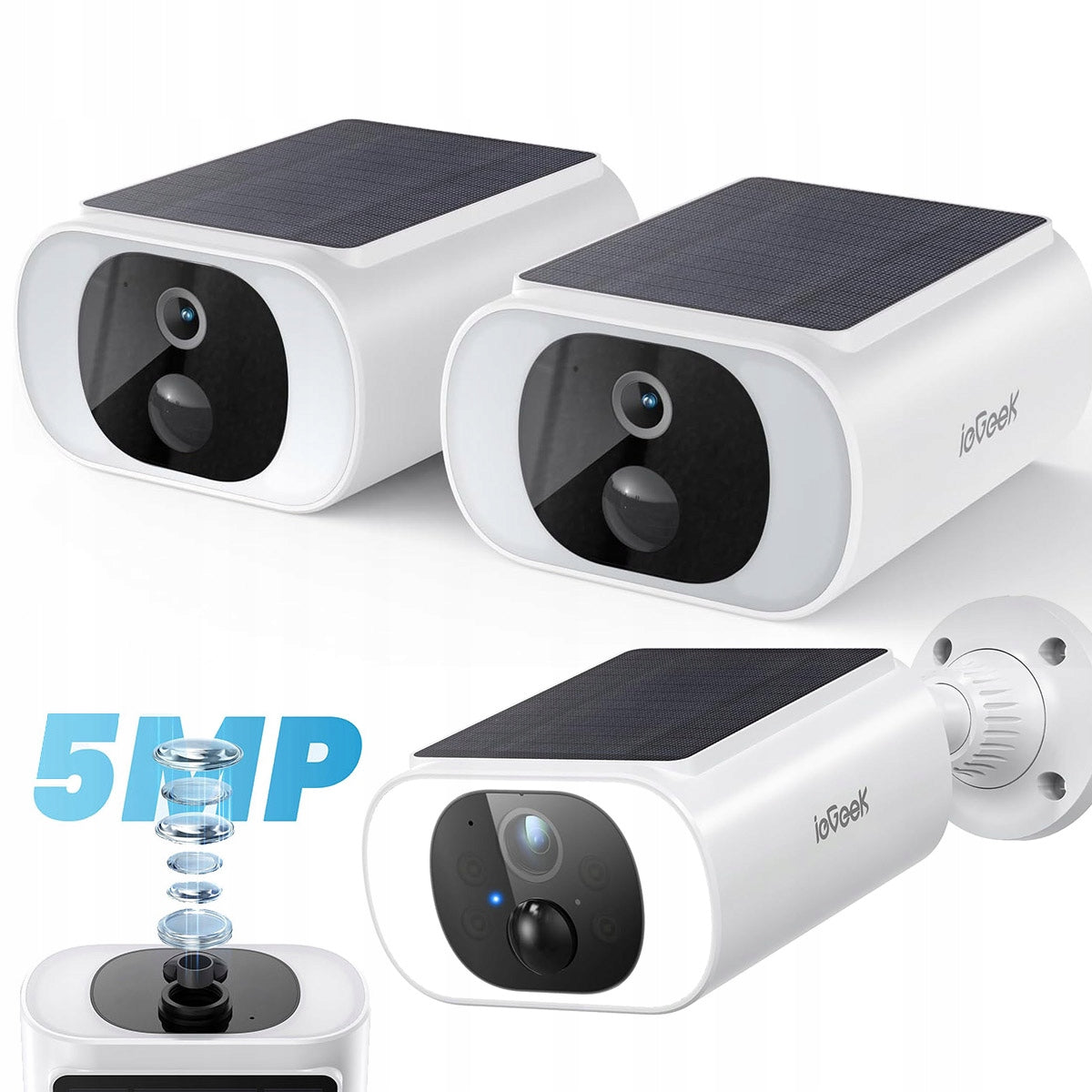 2PCS Solar Wireless Outdoor WiFi IP Camera 5MPx Notifications 5MP