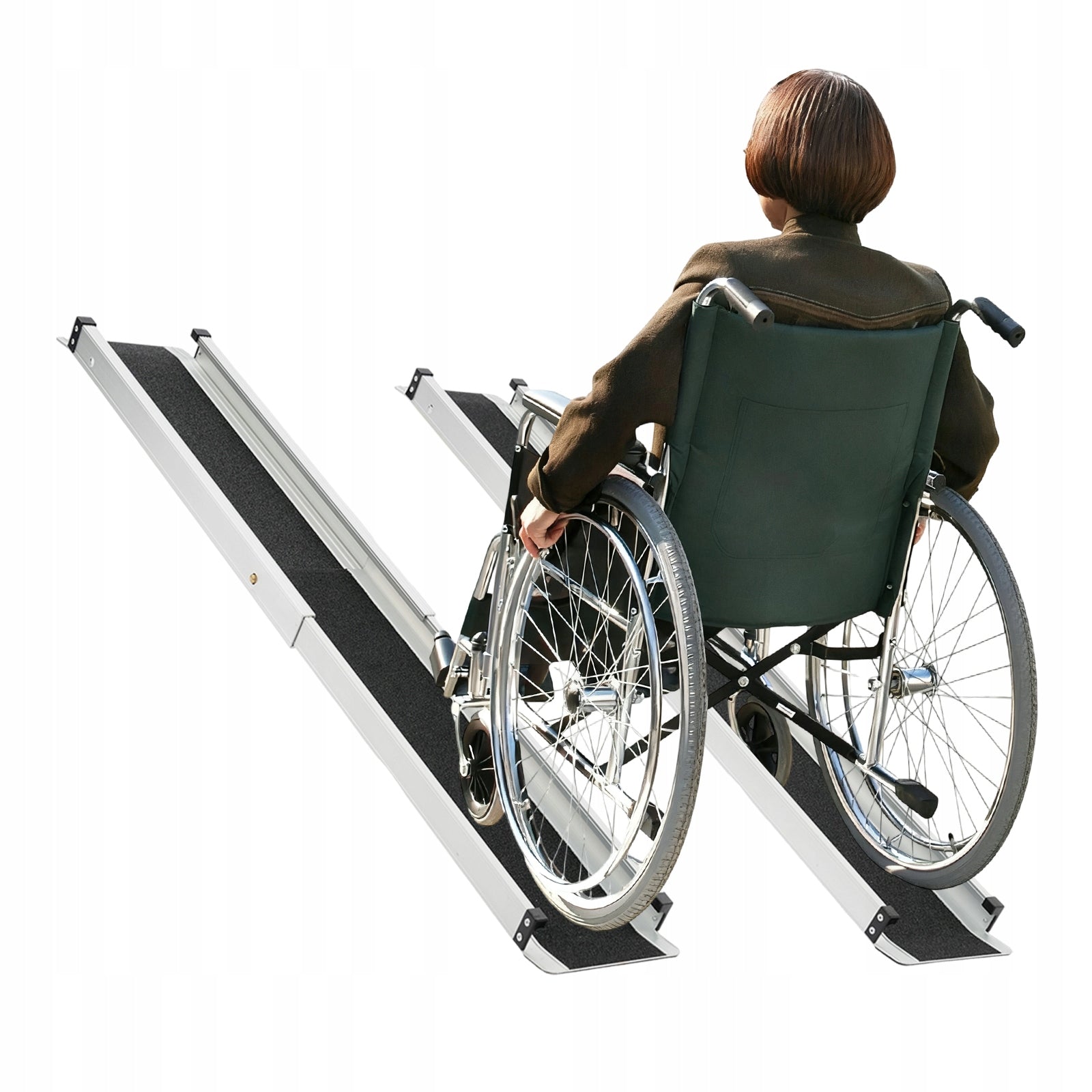 2PCS Telescopic Ramps + Storage Bag Aluminum Alloy for Wheelchair 300kg 4FT