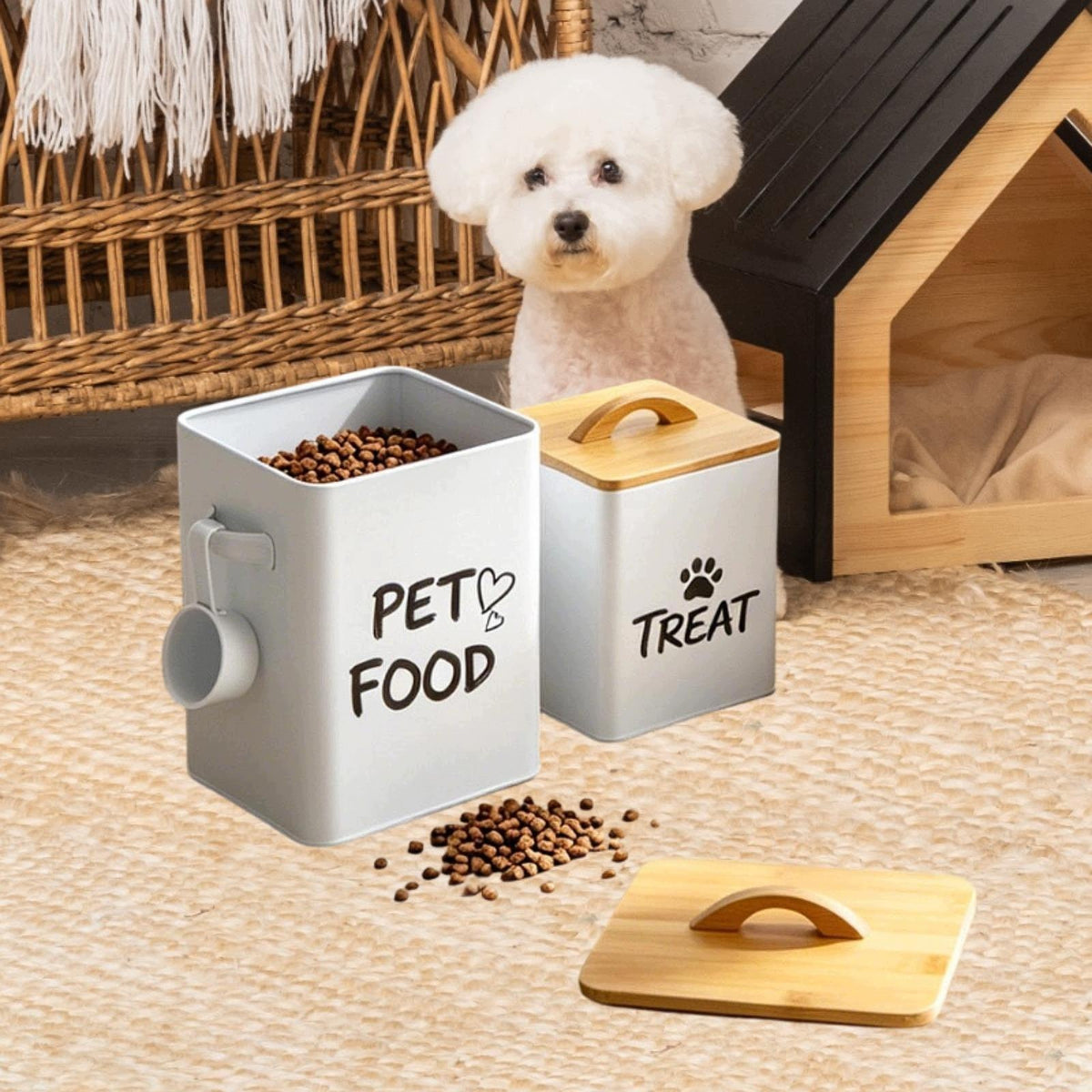 2Pcs Dog and Cat Food Storage Container Cat Treat Jars Covenient with White