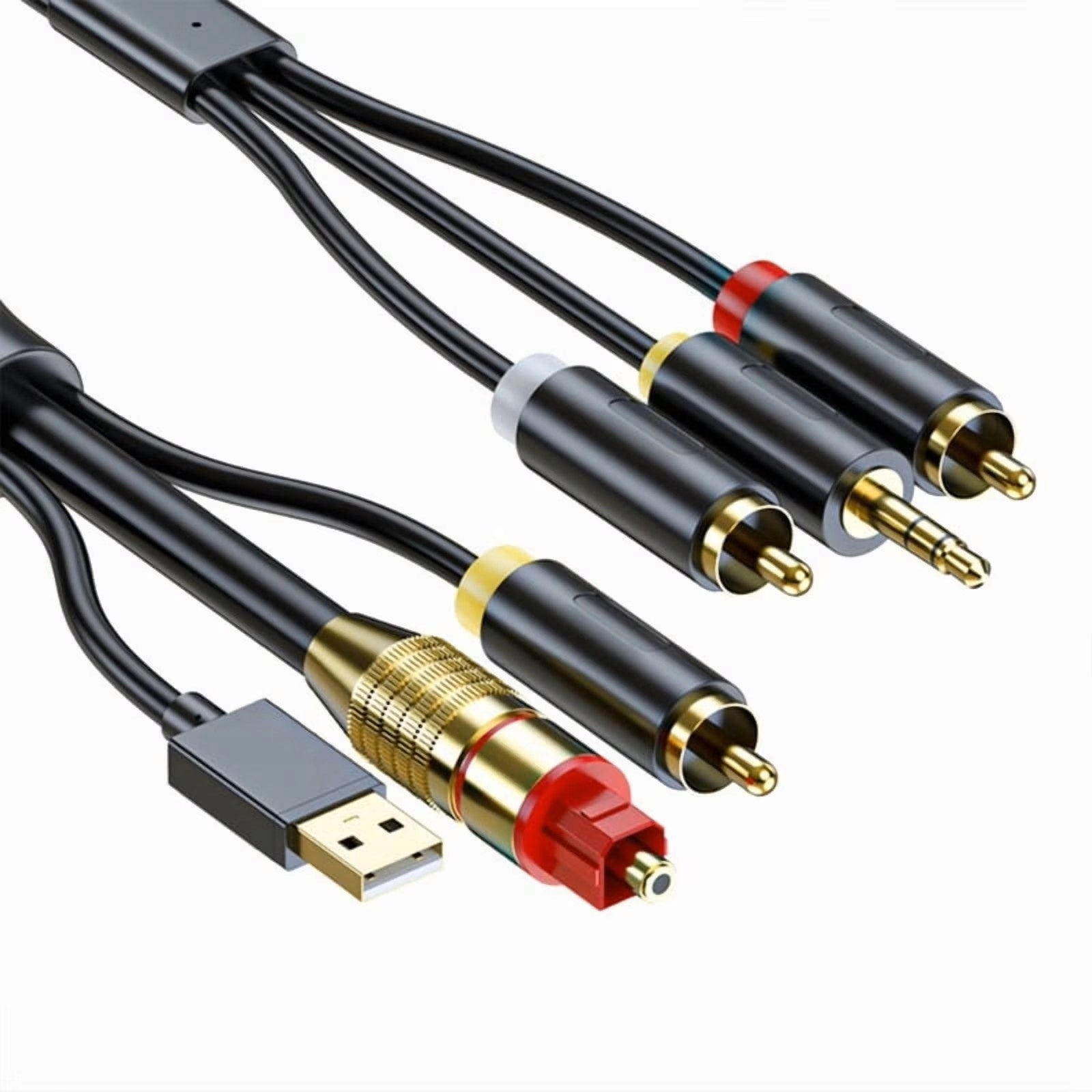 2RCA+3.5Mm Jack Audio TV Optical Cable Toslink USB to HDTV DVD Headphones