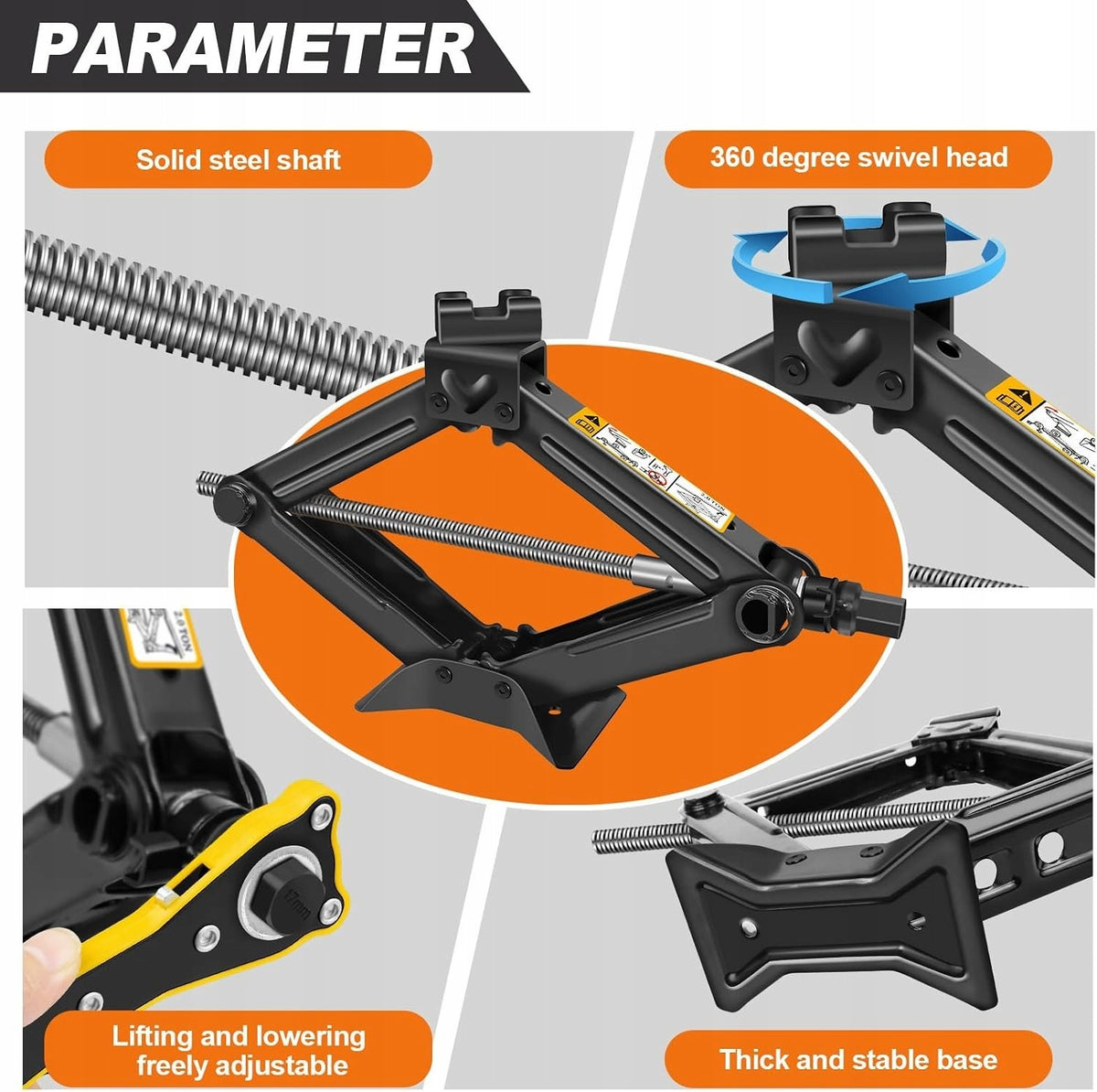 2T Scissor Jack Car Jack with Larbor Saving Ratchet Wrench Easy to Lift Low Brand DayPlus