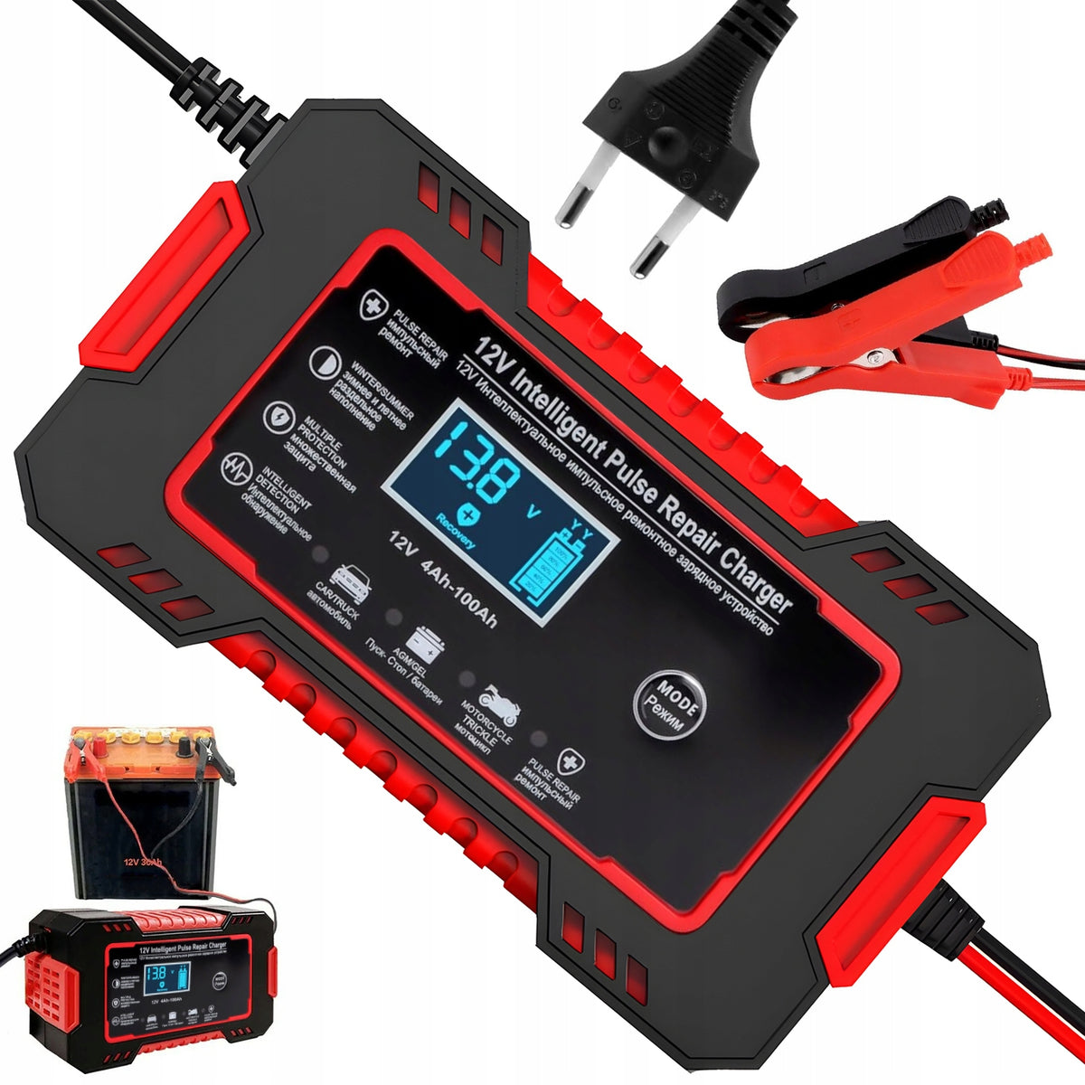 2X 12V 6A AUTOMATIC BATTERY CHARGER WITH REPAIR MODE AND DISPLAYS