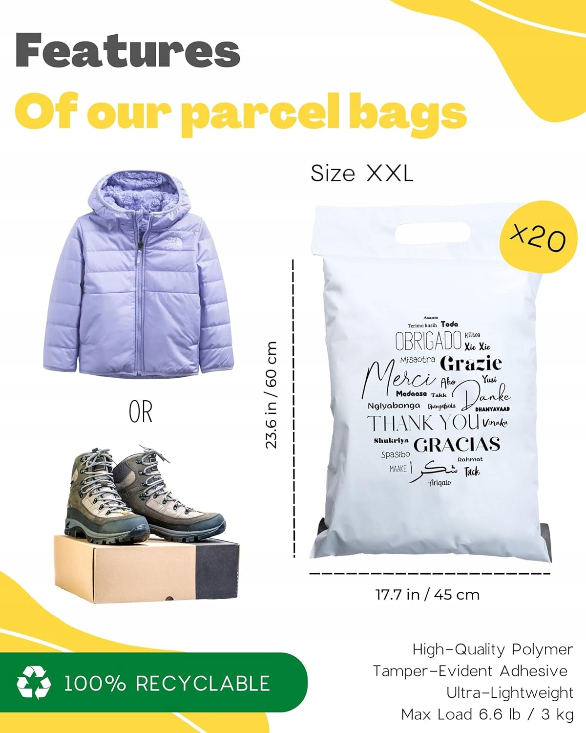 2X 20 SHIPPING ENVELOPES WITH LABEL POCKET, 60×45 CM WATERPROOF Format other