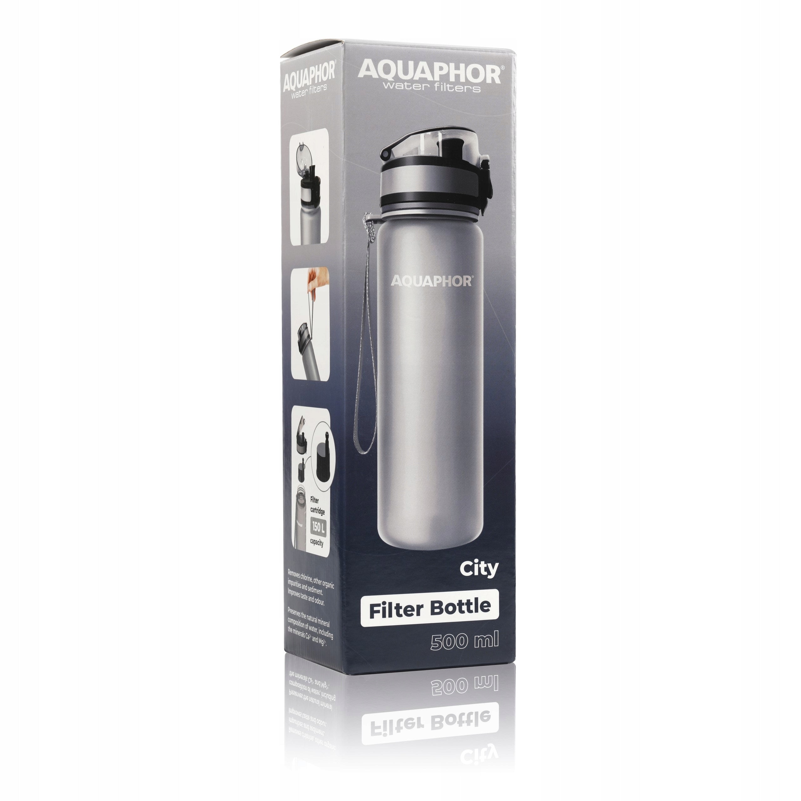 2X 2x Filter bottle with cartridge Aquaphor City 0,5L Bottle Grey + Pink Model City