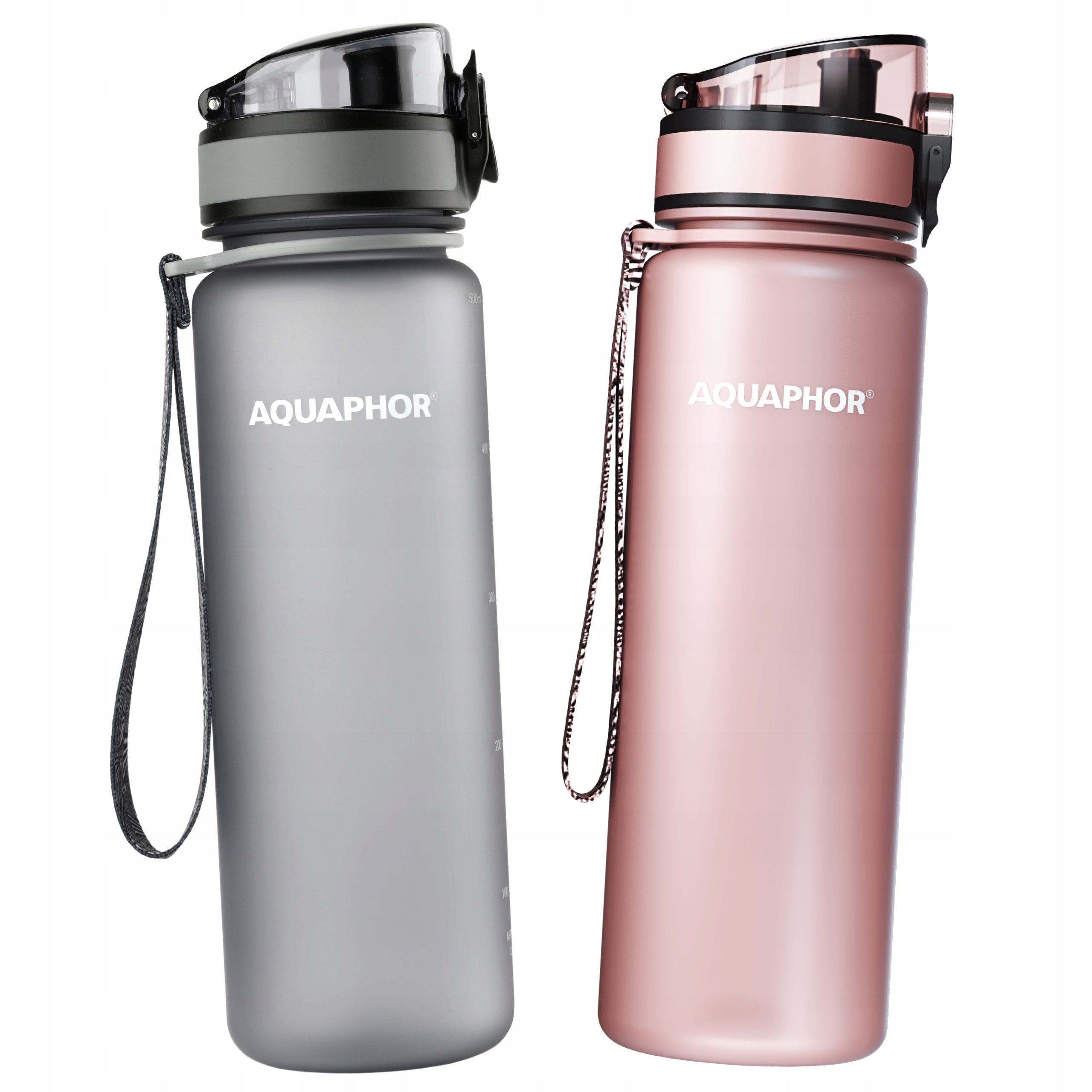 2X 2x Filter bottle with cartridge Aquaphor City 0,5L Bottle Grey + Pink