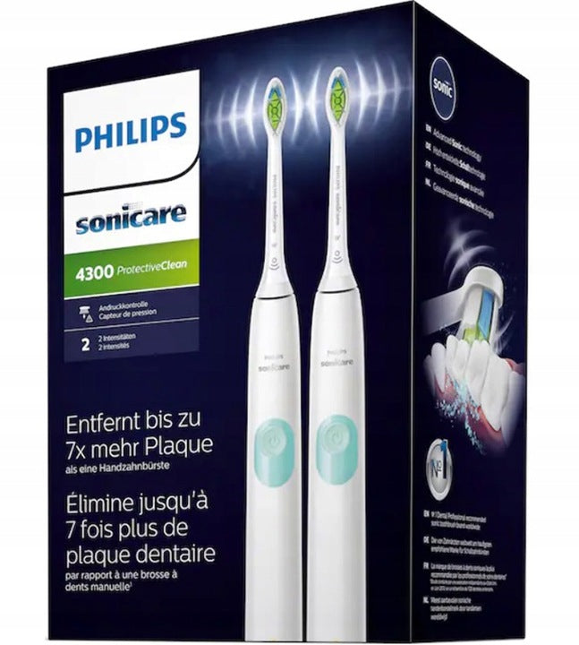 2X 2x SONIC TOOTHBRUSH PHILIPS SONICARE 4300 HX6807/35 WHITE Brand Philips