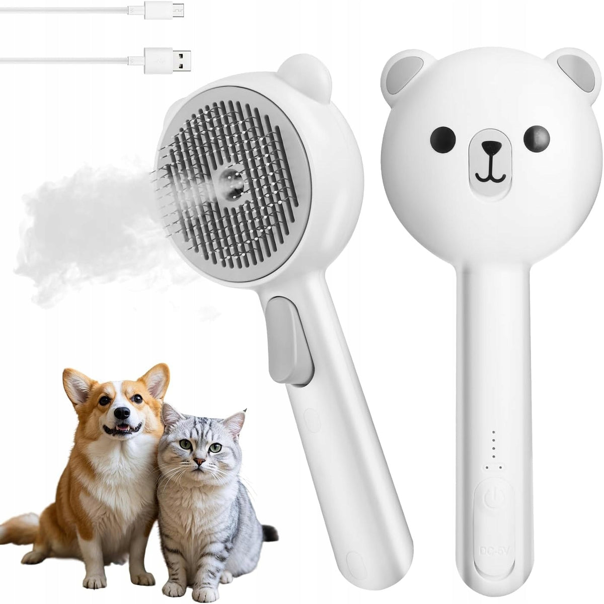 2X 4IN1 RABBIT DOG CAT STEAM BRUSH SELF-CLEANING FOR GROOMING