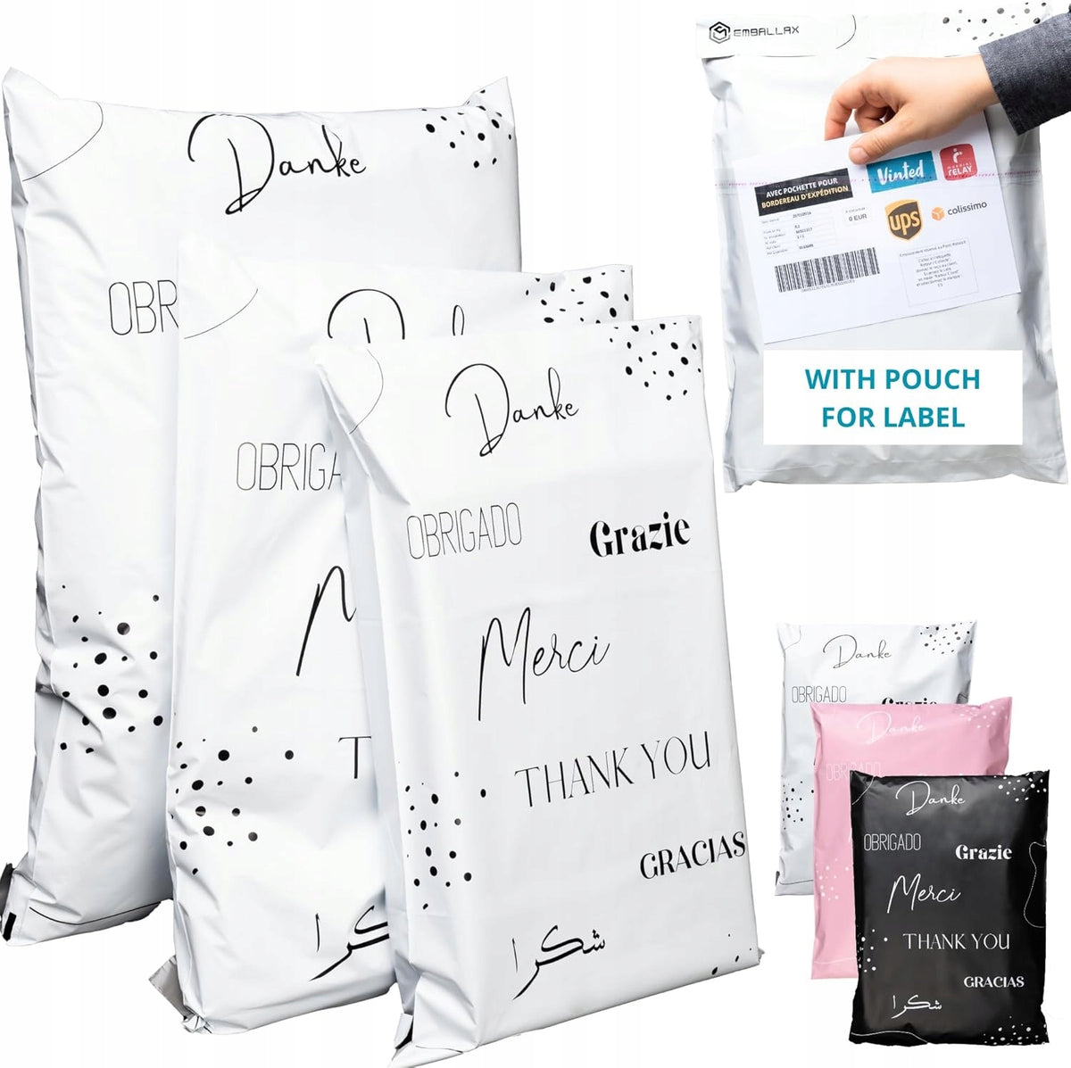 2X 60 SHIPPING BAGS WITH LABEL POCKET, WATERPROOF, M/L/XL 3 RO