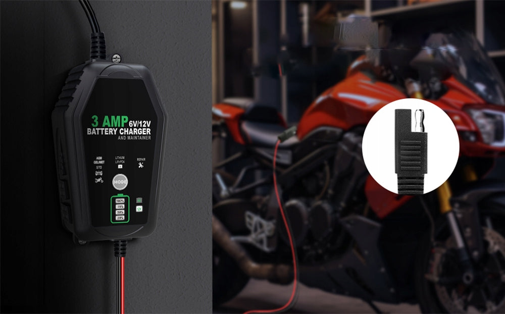 2X 6V 12V BATTERY CHARGER SMART 3A FOR CAR AND MOTORCYCLE Maximum amperage 3 A