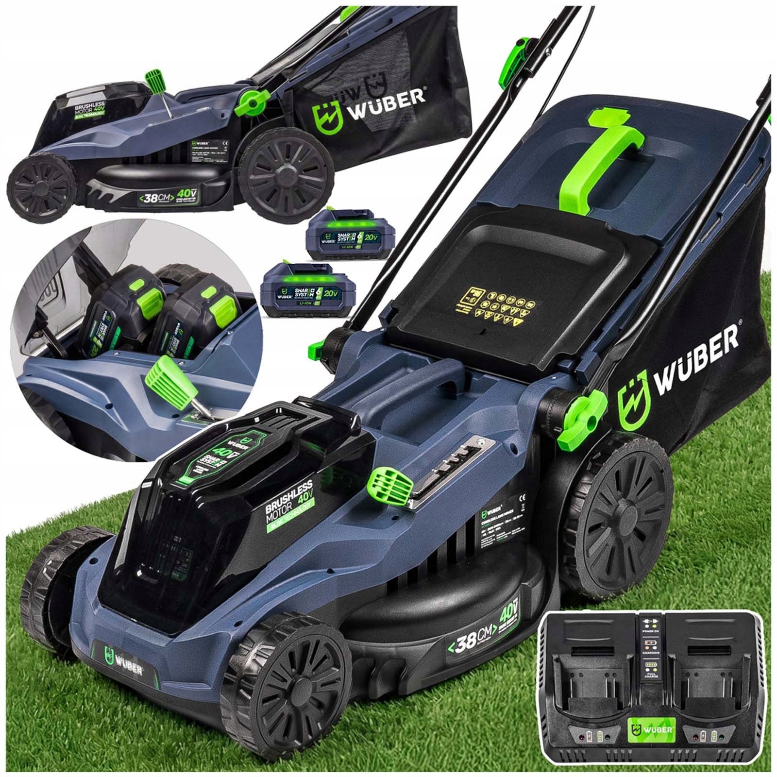 2X AKU 6 AH CORDLESS BRUSHLESS LAWN MOWER SOLID WUBER