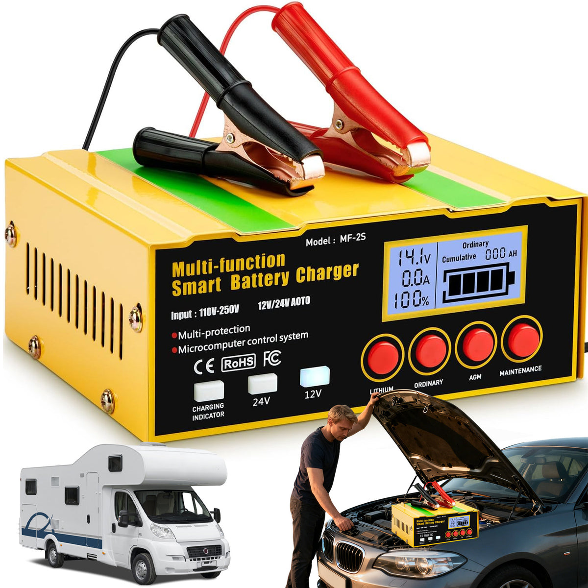 2X AUTOMATIC SMART RECTIFIER BATTERY CHARGER LCD 24V 12V 1