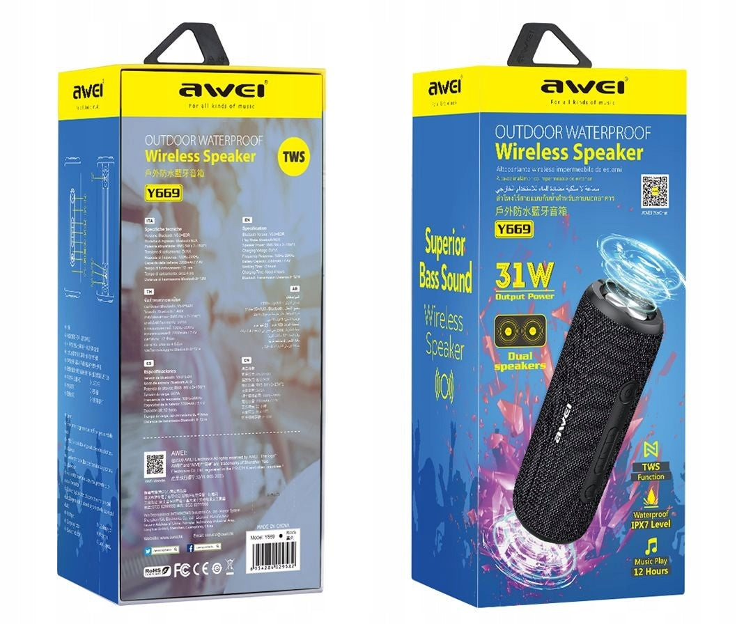 2X AWEI Y669, wireless speaker, black Brand Awei