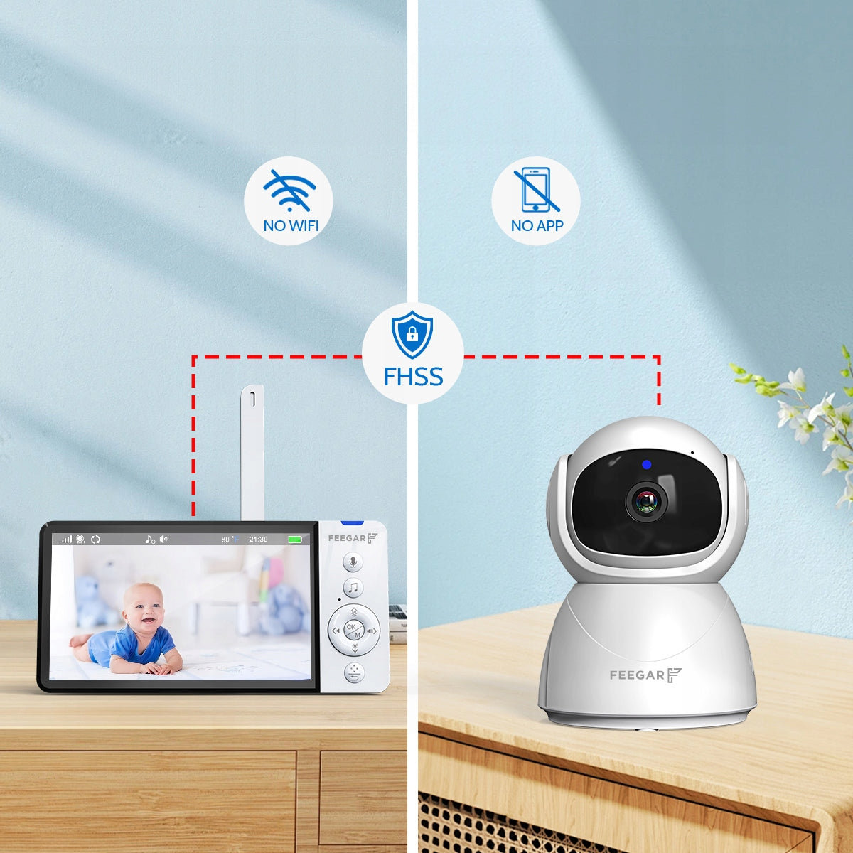 2X BABY MONITOR Feegar LCD ROTARY CAMERA 5'' 5000mAh ZOOM Recording