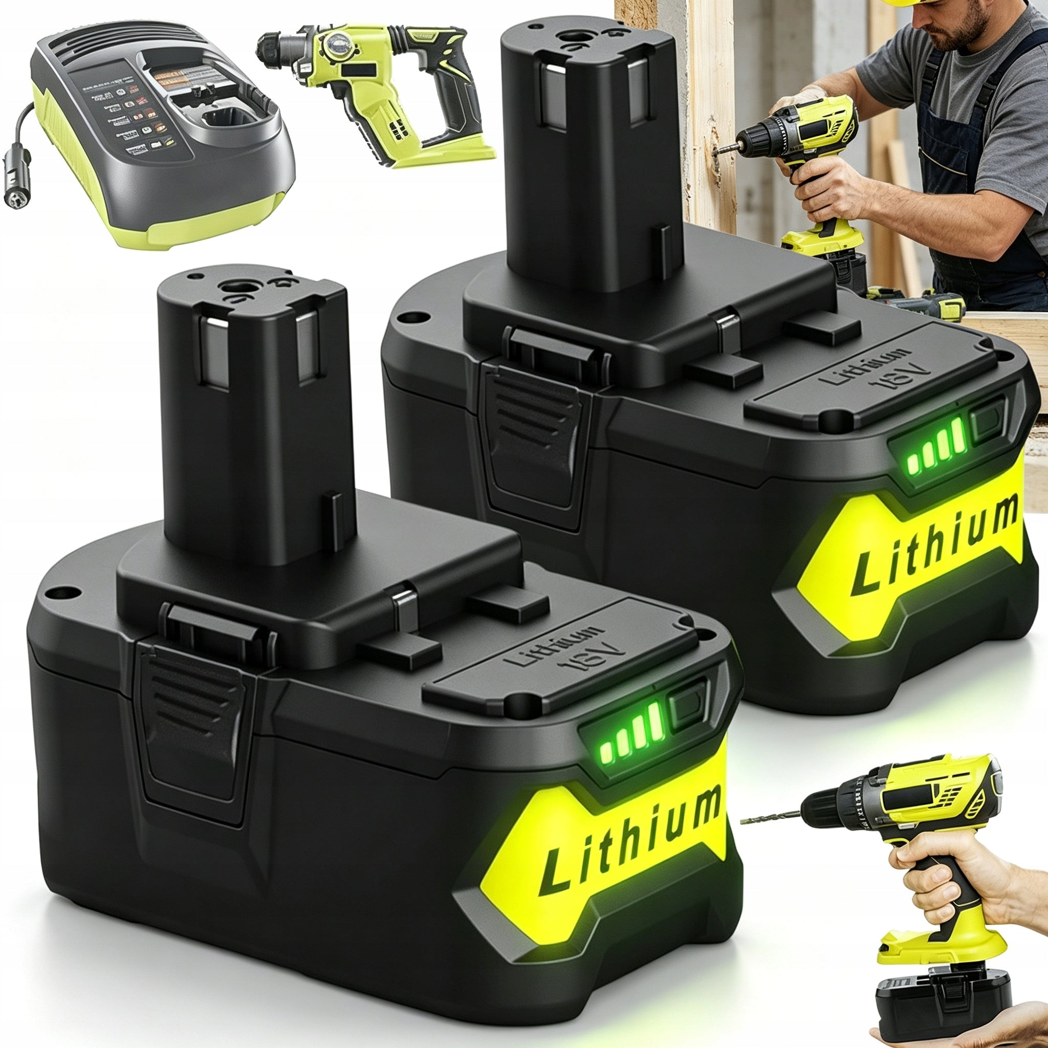 2X BATTERY 18V 6000MAH BATTERY FOR RYOBI P108 RB18L50 RB18L40 RB18L25