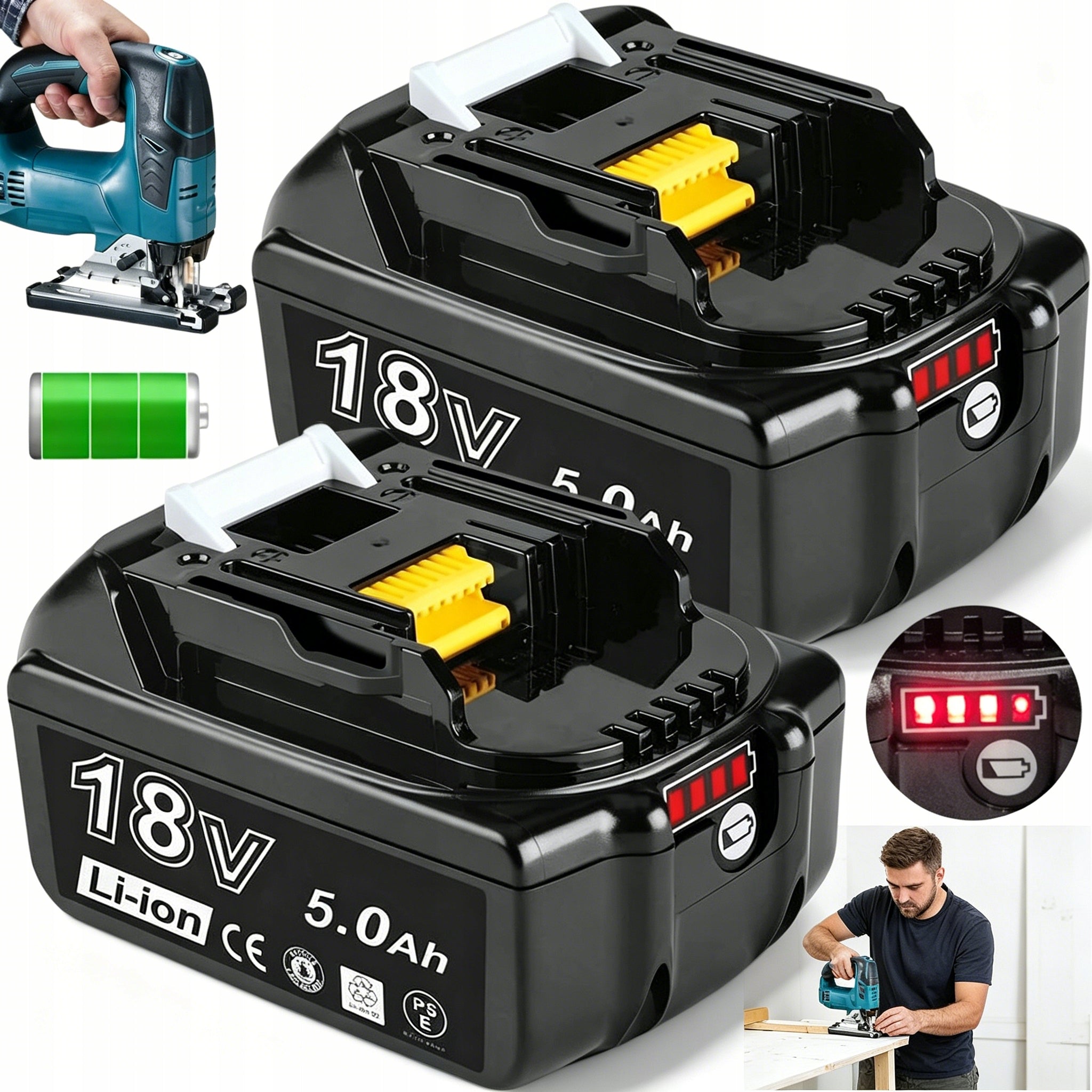 2X BATTERY FOR MAKITA TOOL 5AH 18V BL1860B BL1855 WITH LED INDICATORS