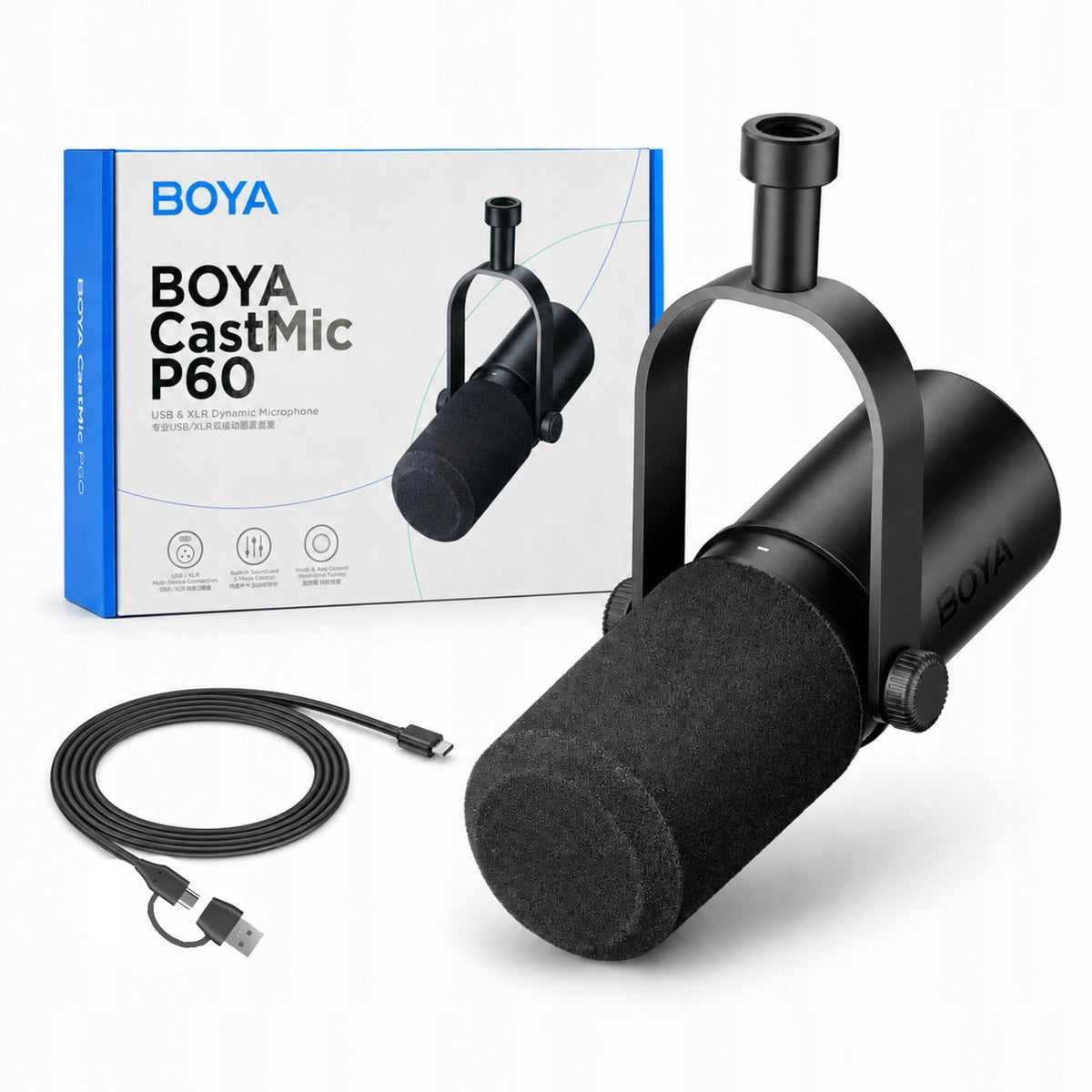 2X BOYA CastMic P60 Wired USB XLR Studio Microphone - Black