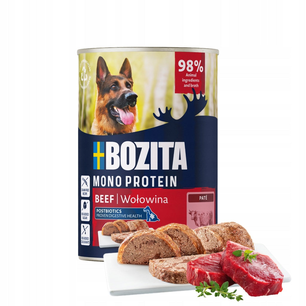 2X BOZITA WET FOOD PATE FOR DOG MONOPROTEIN BEEF CAN 400G Packaging status original