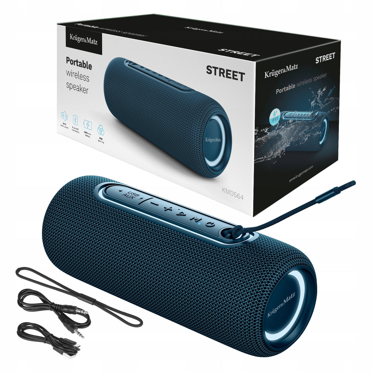 2X Bluetooth 5.0 Speaker IPX5 USB AUX 20W RGB Wireless Kruger&Matz Str