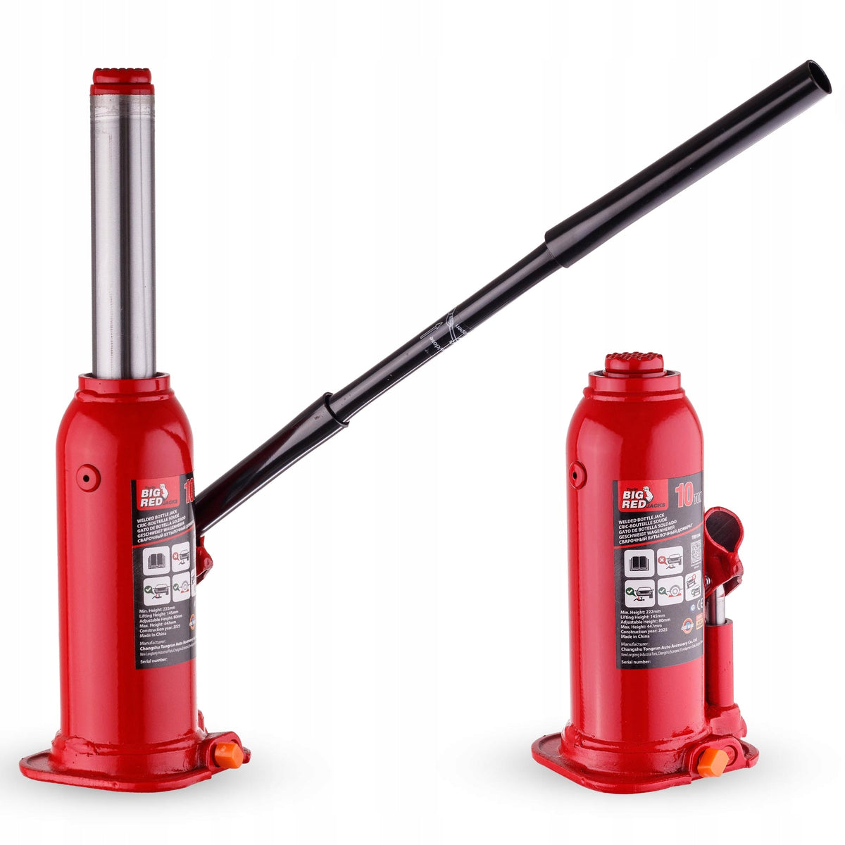 2X CAR HYDRAULIC POST LIFT 10 TONS 447mm LEVER 10000KG Brand Big Red