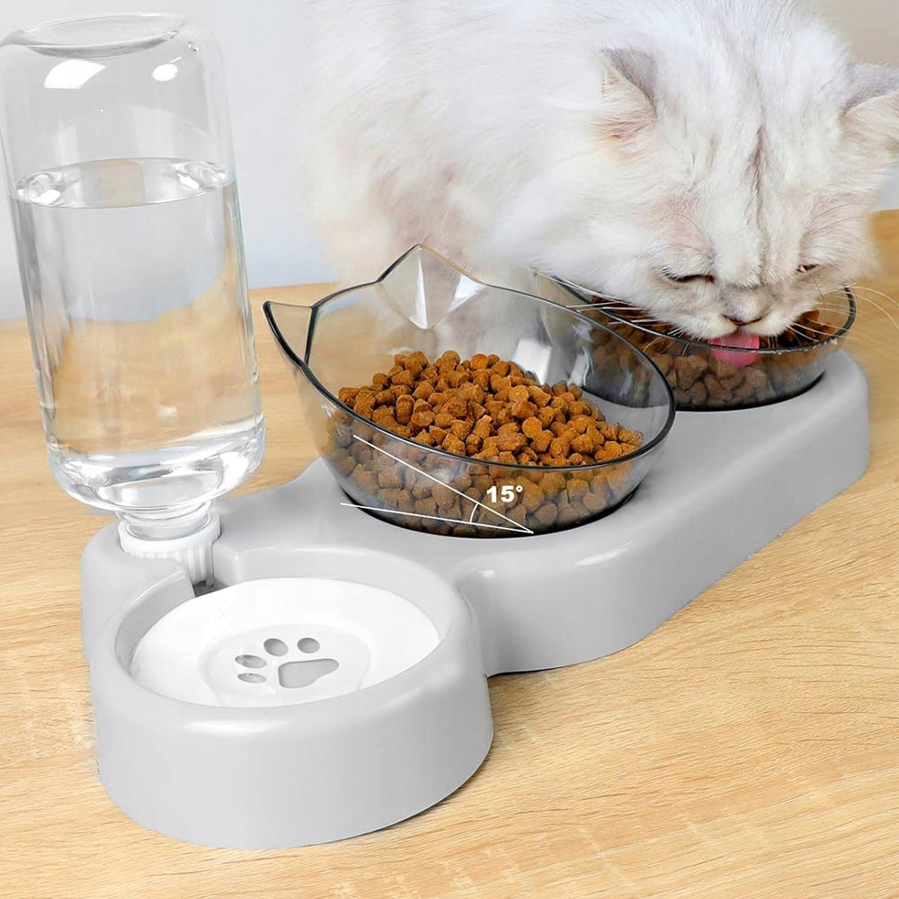 2X CAT FEEDER WITH TWO 200ML CUPS AND BOTTLE Kind double bowl set