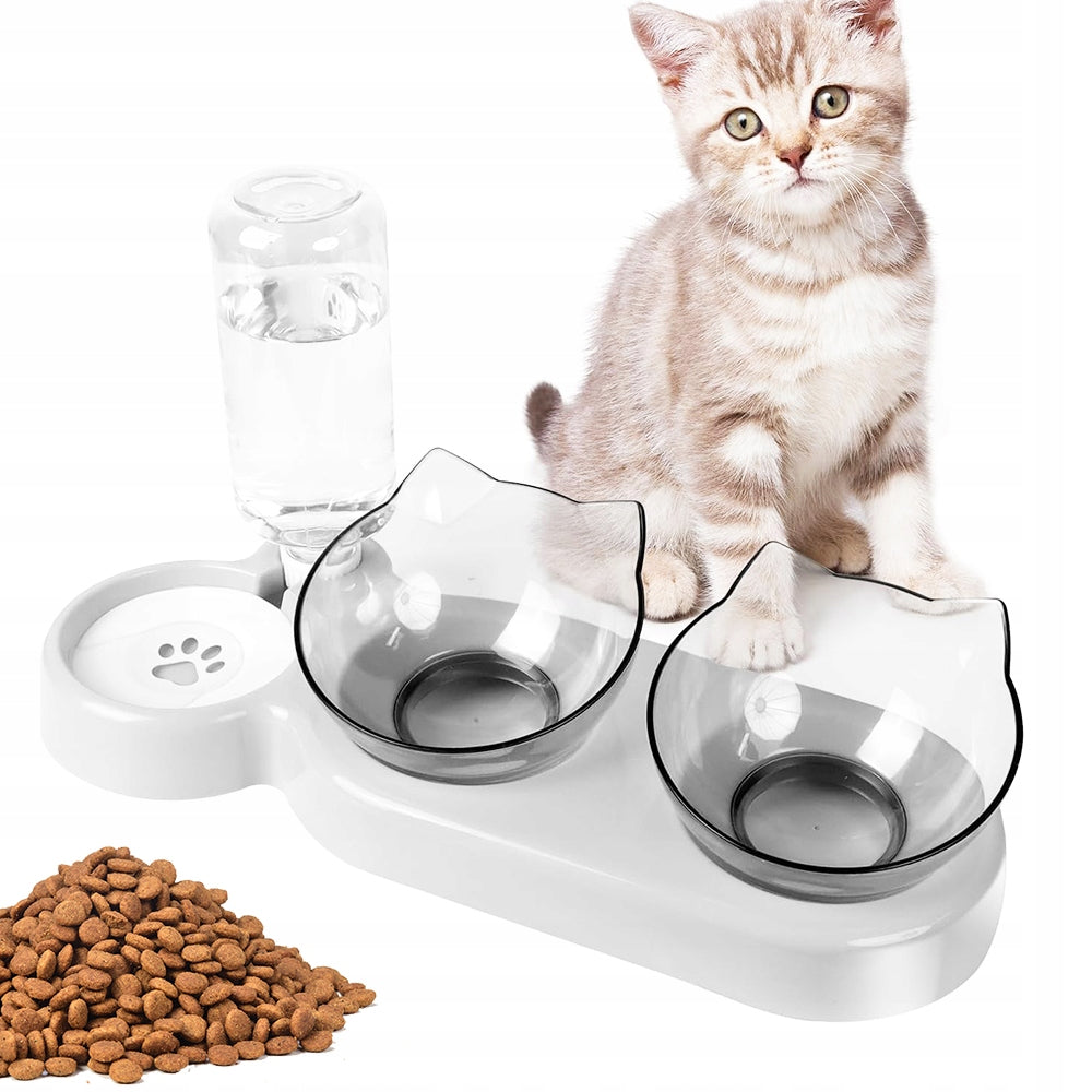 2X CAT FEEDER WITH TWO 200ML CUPS AND BOTTLE