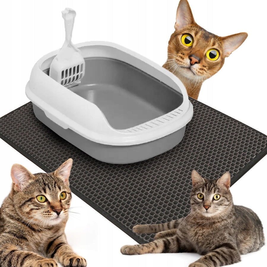 2X CAT LITTER BOX SET LARGE OPEN FOR LITTER + SPATULA + LITTER BOX MAT