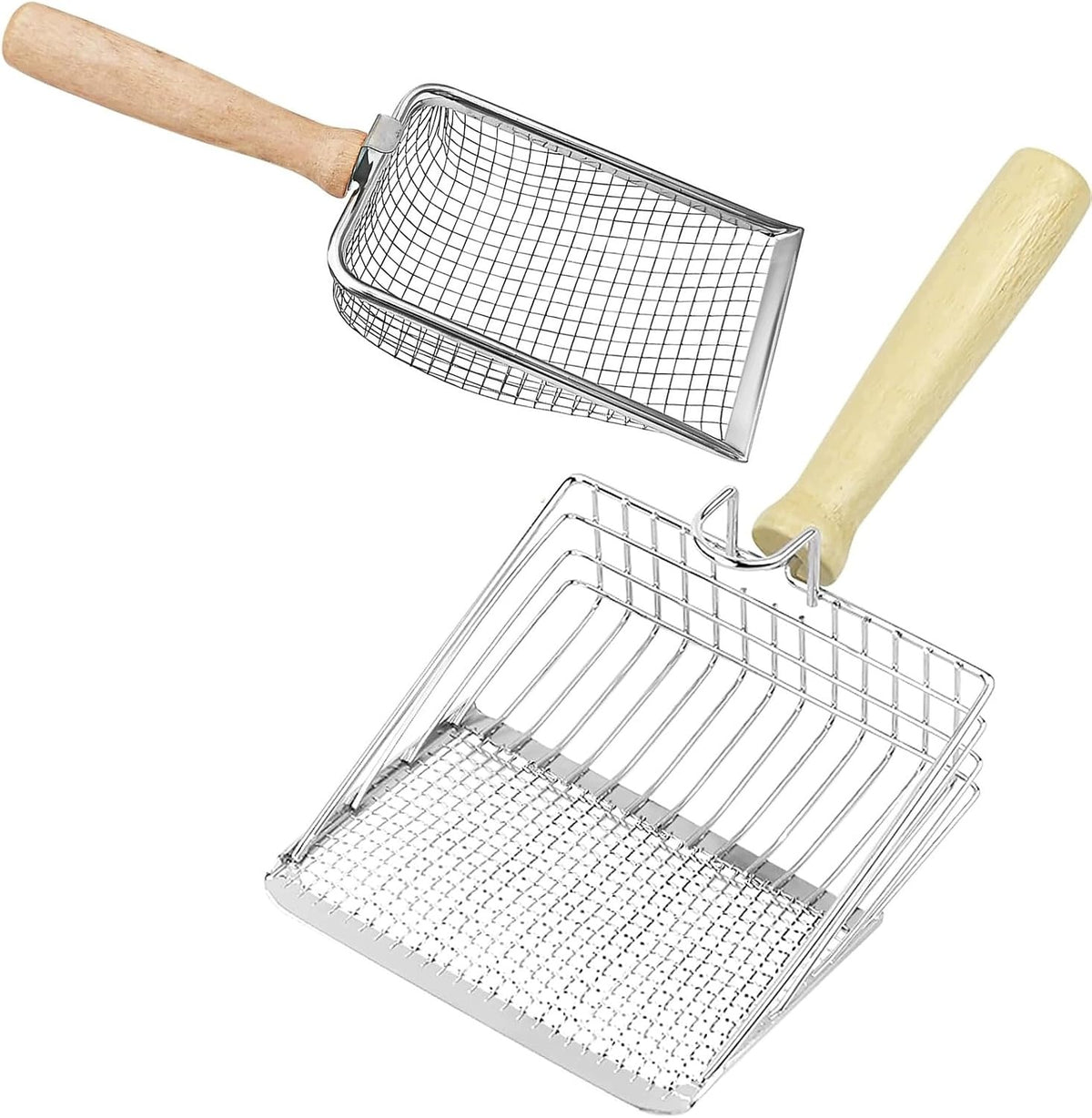 2X CAT LITTER SHOVEL STAINLESS STEEL WOODEN HANDLE