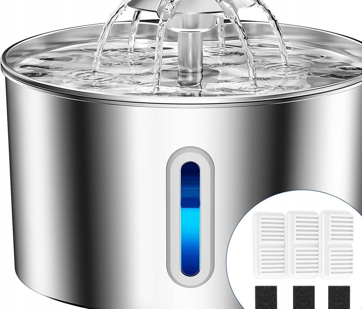 2X CAT WATER FOUNTAIN 2,2L STAINLESS STEEL LED FILTER