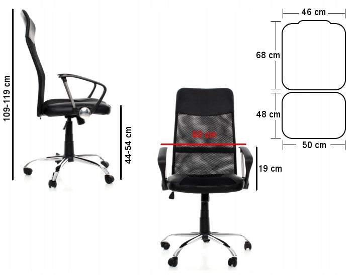 2X CHAIR OFFICE SWIVEL CHAIR ADJUSTABLE GAMING MICRO MESH BLACK Furniture depth 58 cm