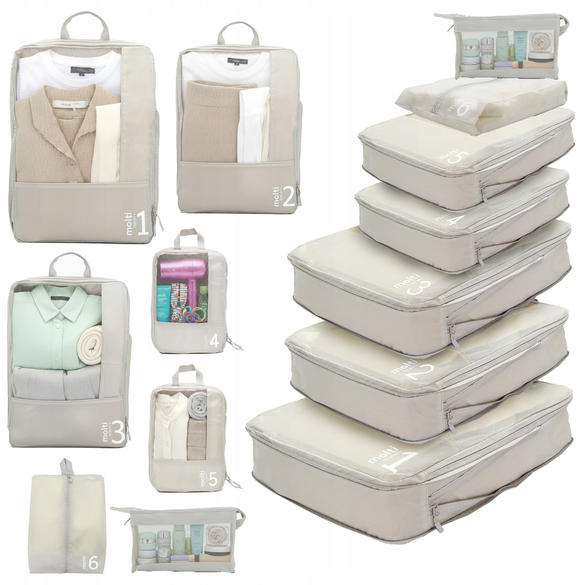 2X COMPRESSION ORGANIZER FOR SUITCASE TRAVEL SET 7 PIECES MOLTI