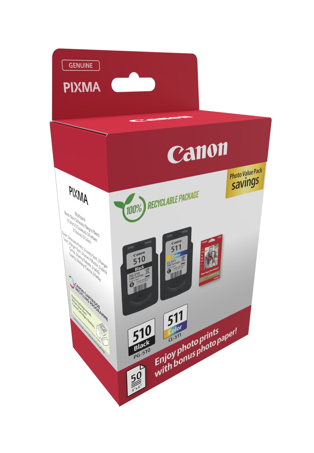 2X Canon PG-510/CL-511 Ink Cartridge+Photo Pap Ink Cartridge Set Color black tri-color