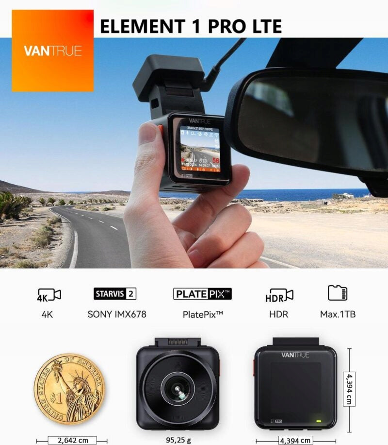 2X Car Camera Vantrue E1 Pro LTE 4K/WiFi/1,58" Model E1 PRO LTE