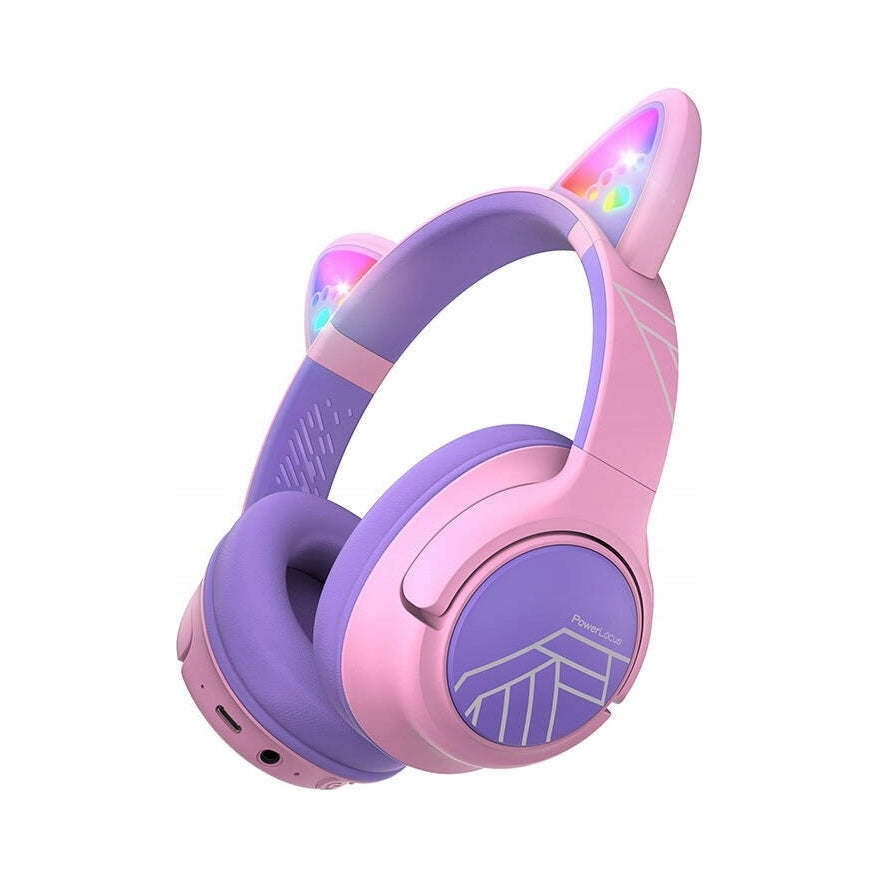 2X Children's Headphones PowerLocus Bobo CAT Ears WIRELESS LED AUX prez