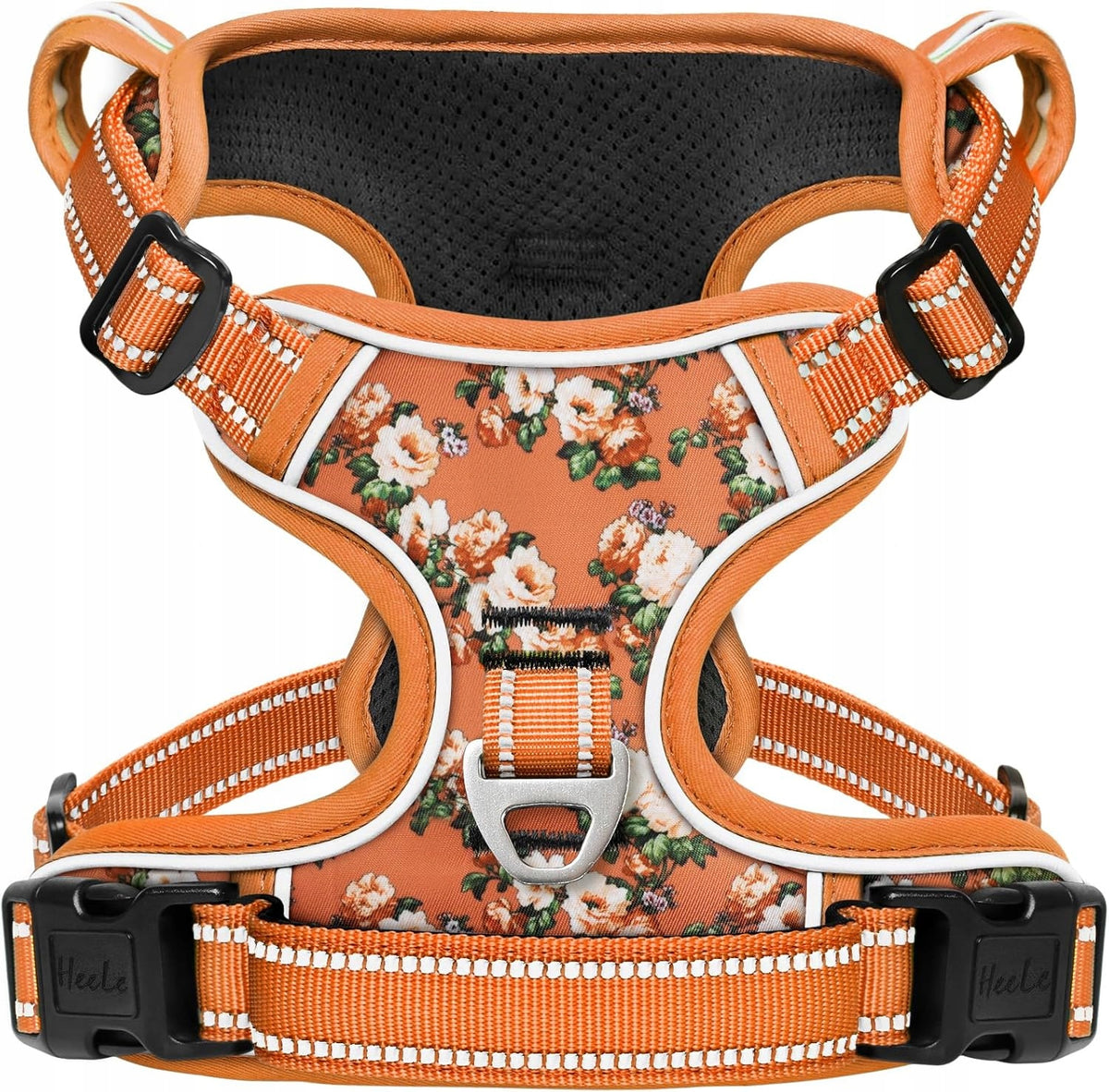 2X DOG HARNESS XS FLORAL BREATHABLE ADJUSTABLE WITH REFLECTIVE HANDLE