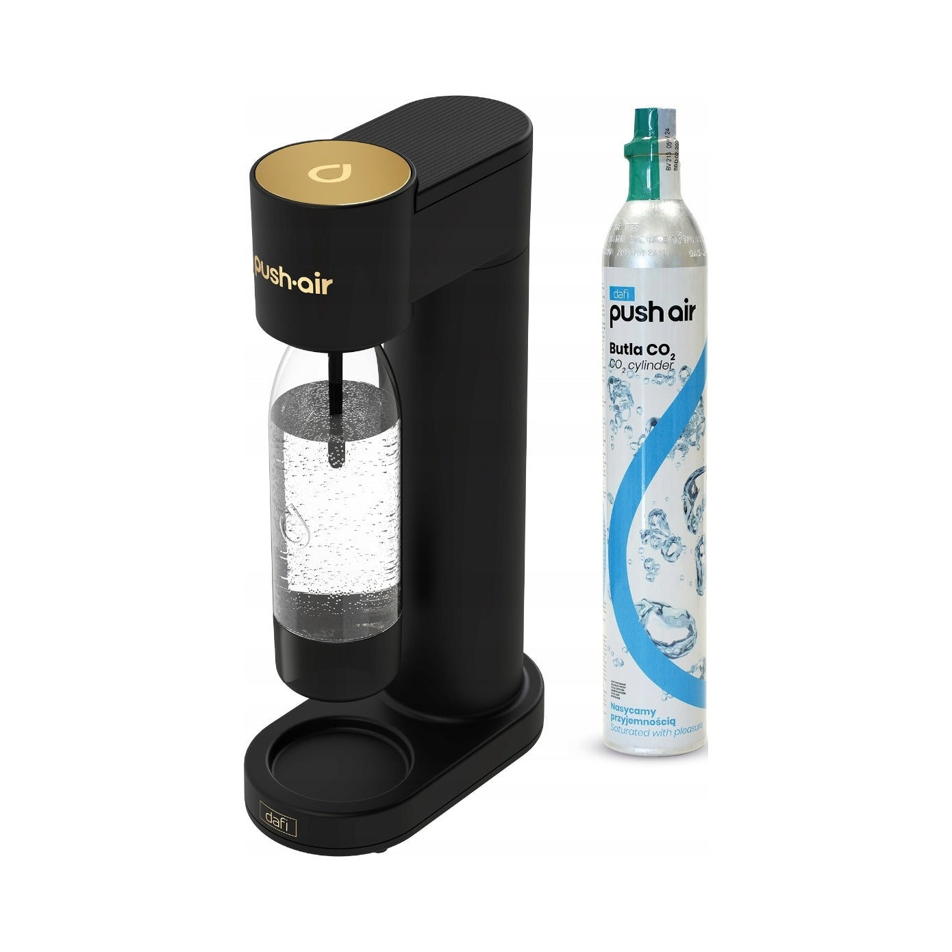 2X Dafi PushAir Saturator with CO2 cartridge + 0,7l bottle Black and gold