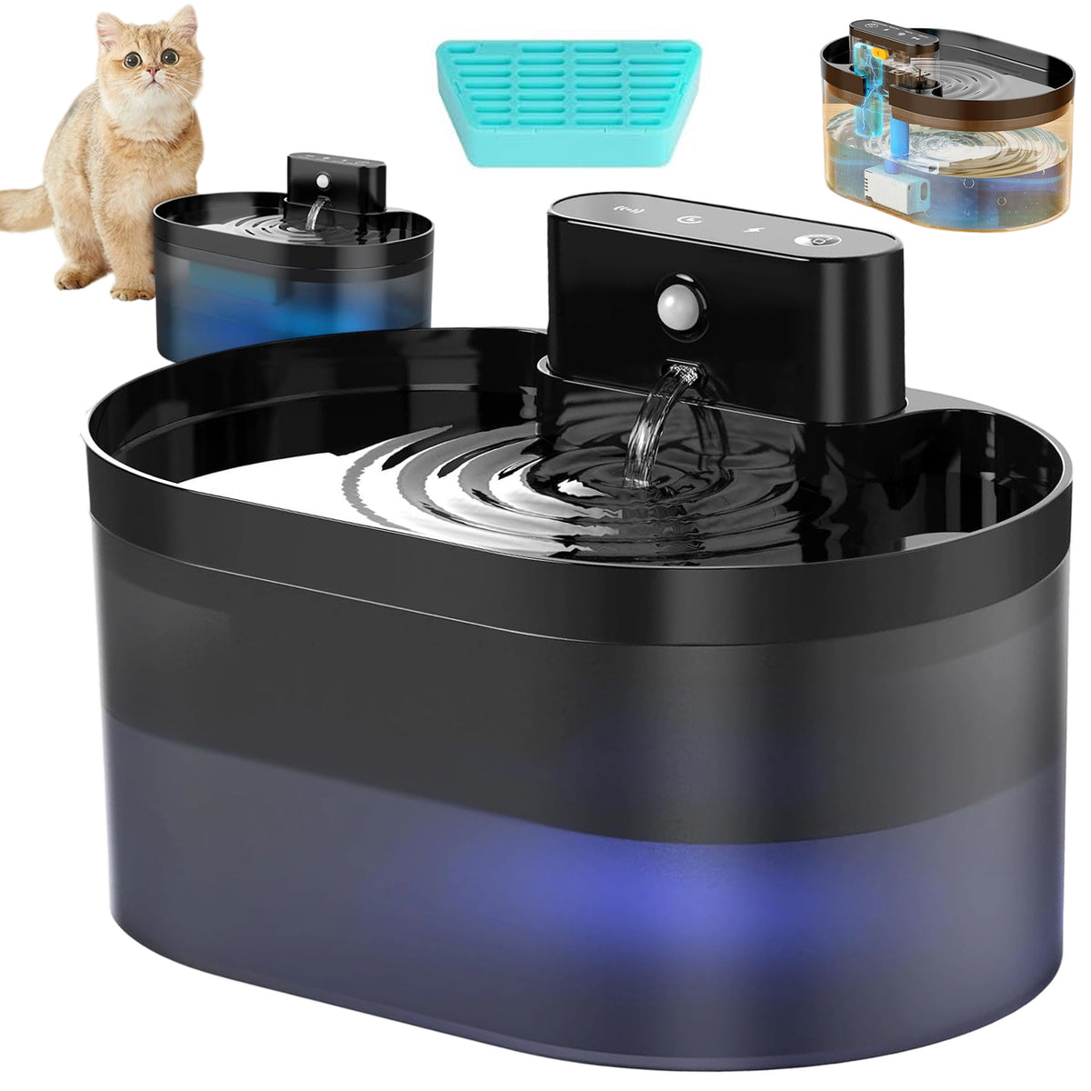 2X ELECTRIC PET FOUNTAIN WITH THREE FLOW MODES AND FILTER