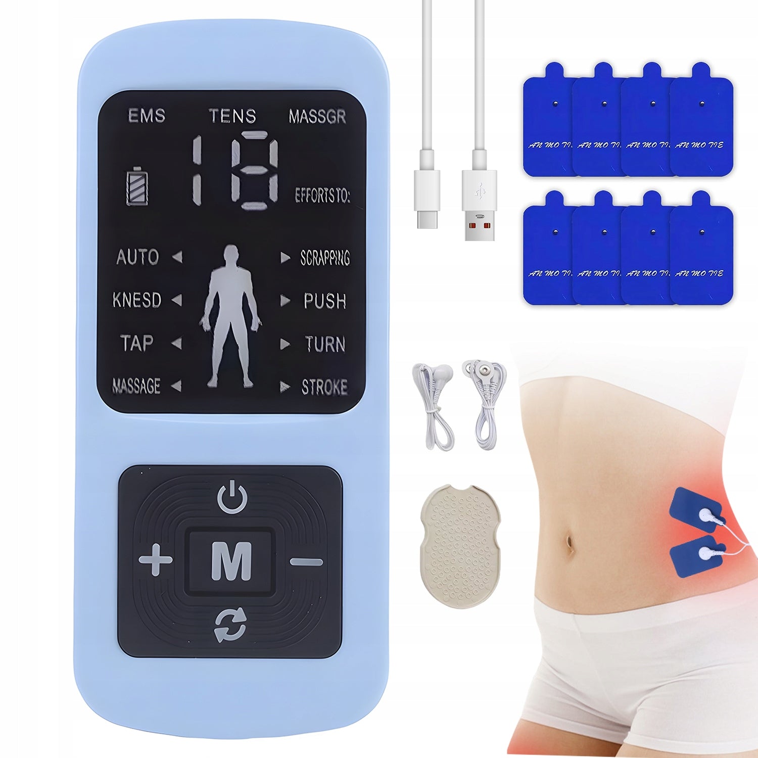 2X ELECTRONIC MULTIFUNCTION PULSE MASSAGER WITH 8 MODES AND ELECTRODES
