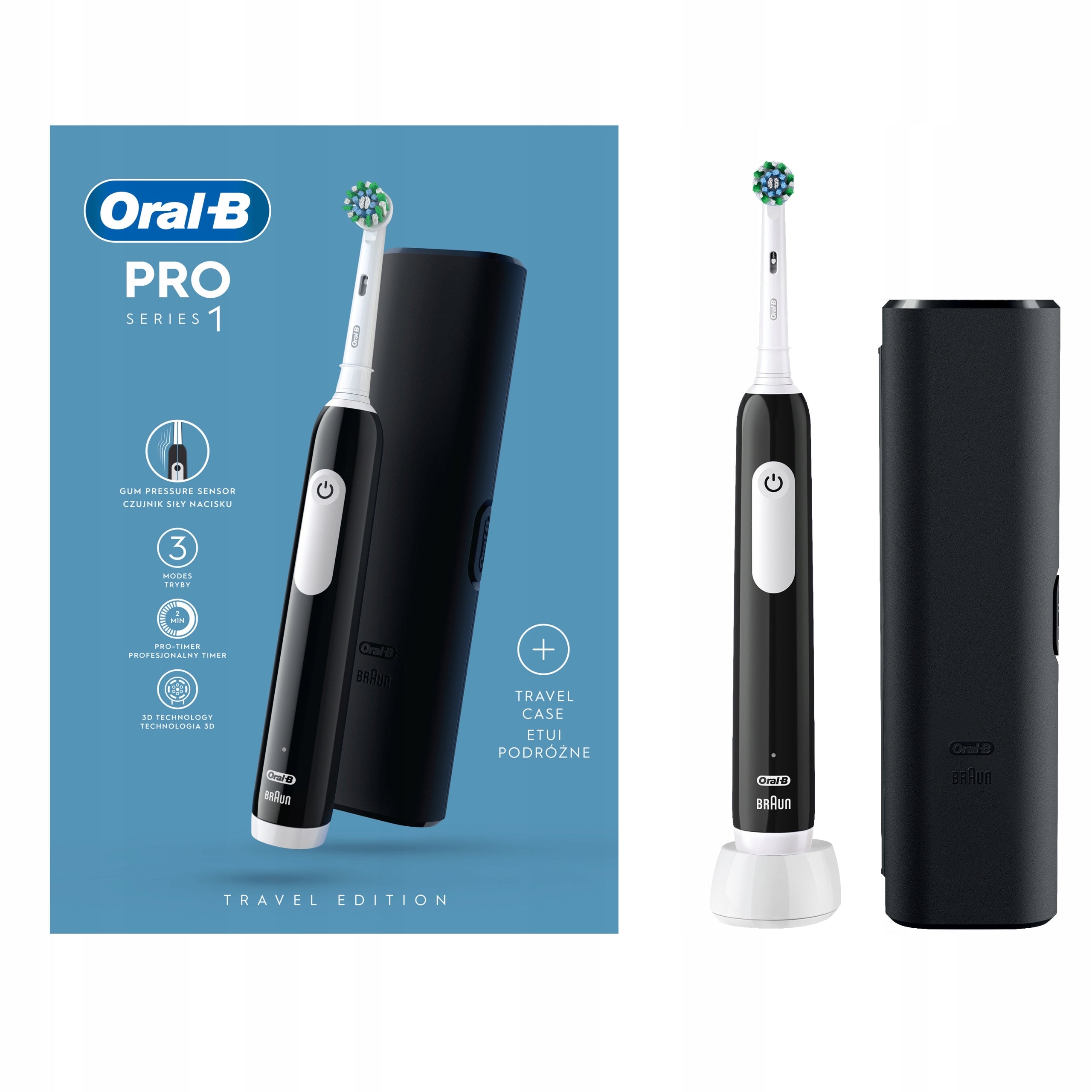 2X Electric Toothbrush Oral-B Pro 1 + CASE 3 modes whitening black