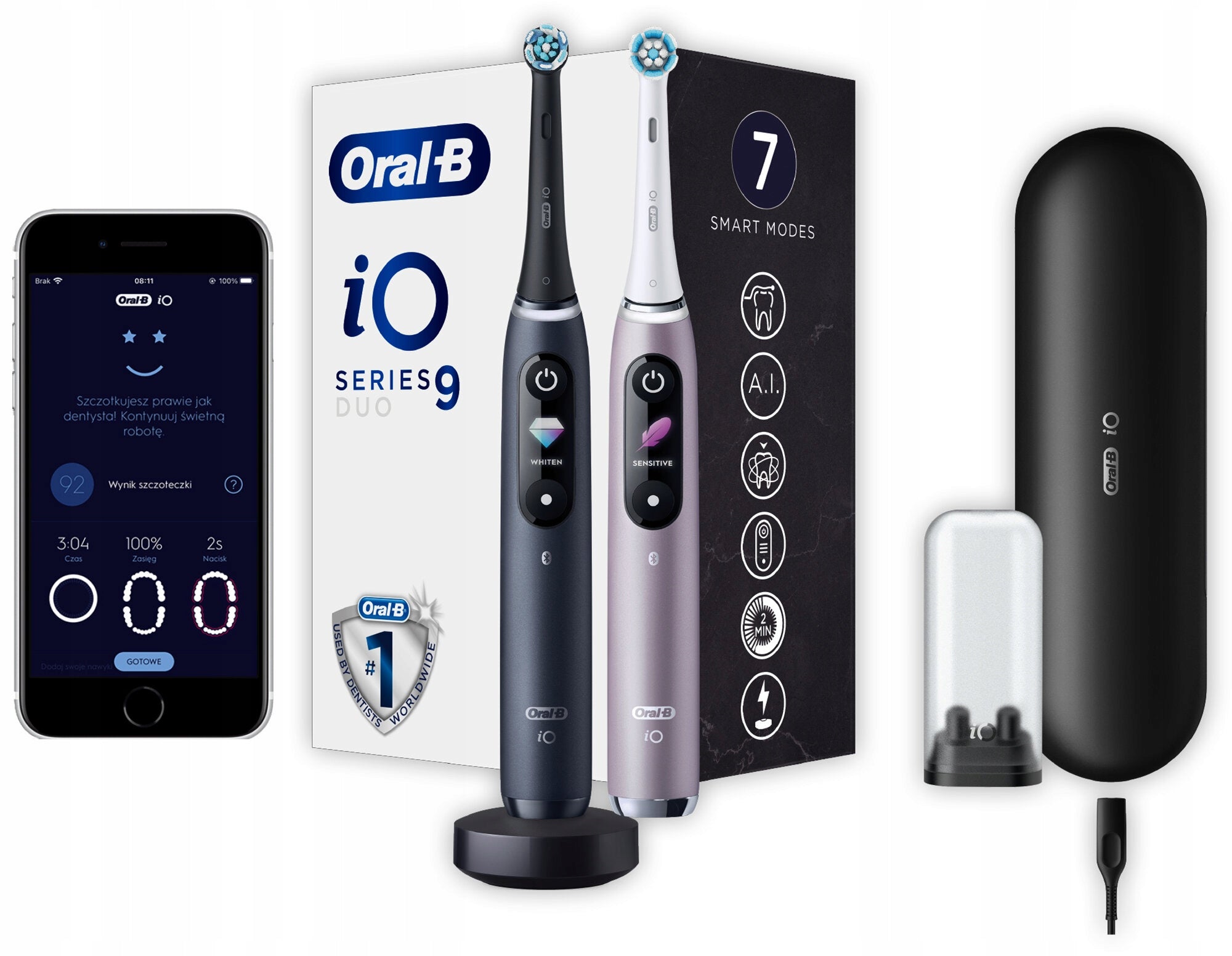 2X Electric Toothbrush Oral-B iO 9 Duo Black Rose Two Pack Magnetic Kind toothbrush