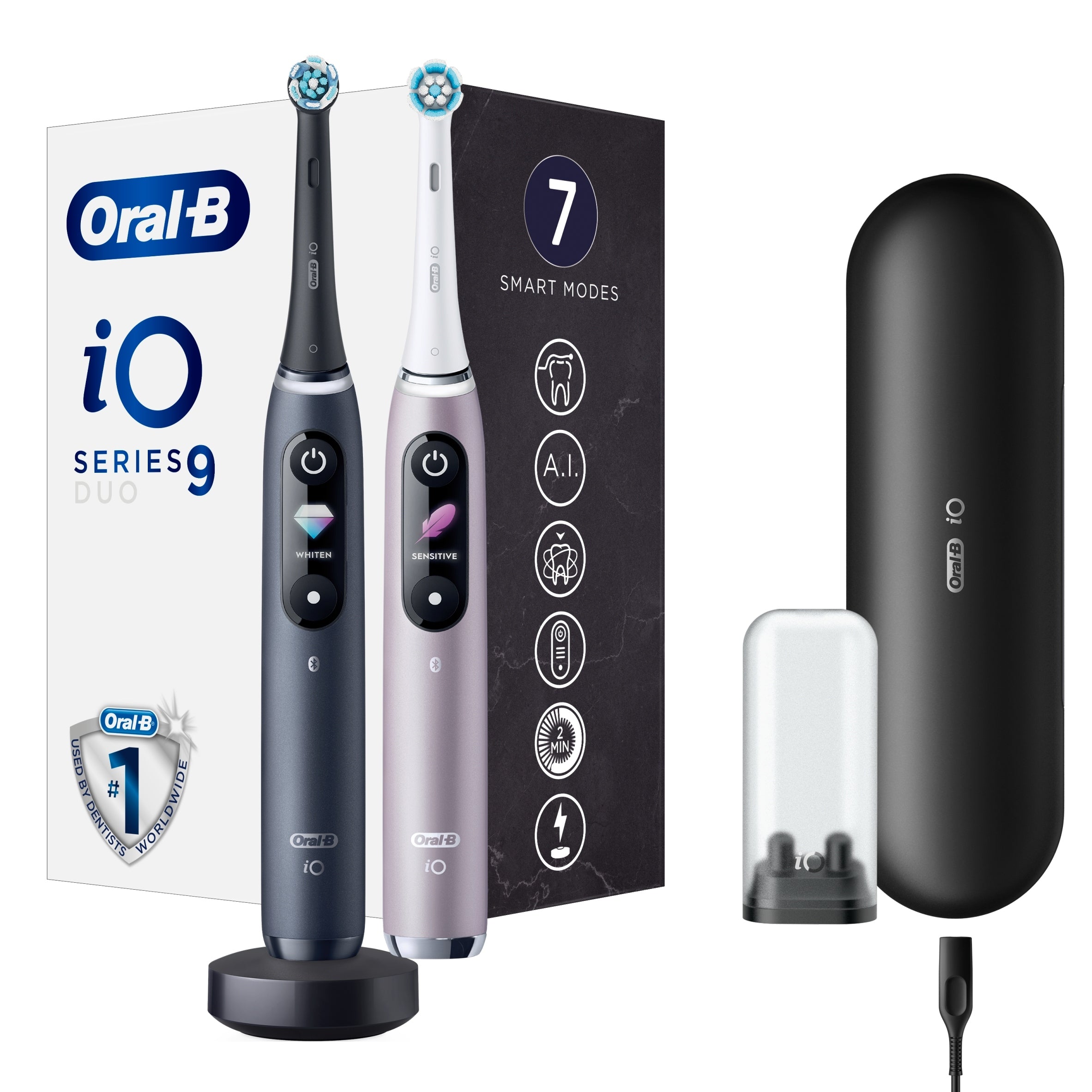 2X Electric Toothbrush Oral-B iO 9 Duo Black Rose Two Pack Magnetic