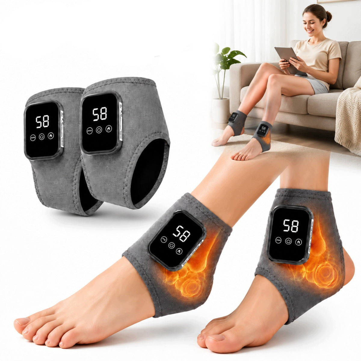 2X FOOT AND ANKLE MASSAGER GREY WITH HEATING FUNCTION PAIN REHABILITATION