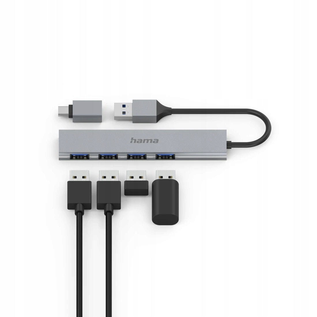 2X HAMA Premium USB 3.2 Hub + USB-C Adapter 4x USB-A Ultra slim 5Gbit/s Manufacturer Hama