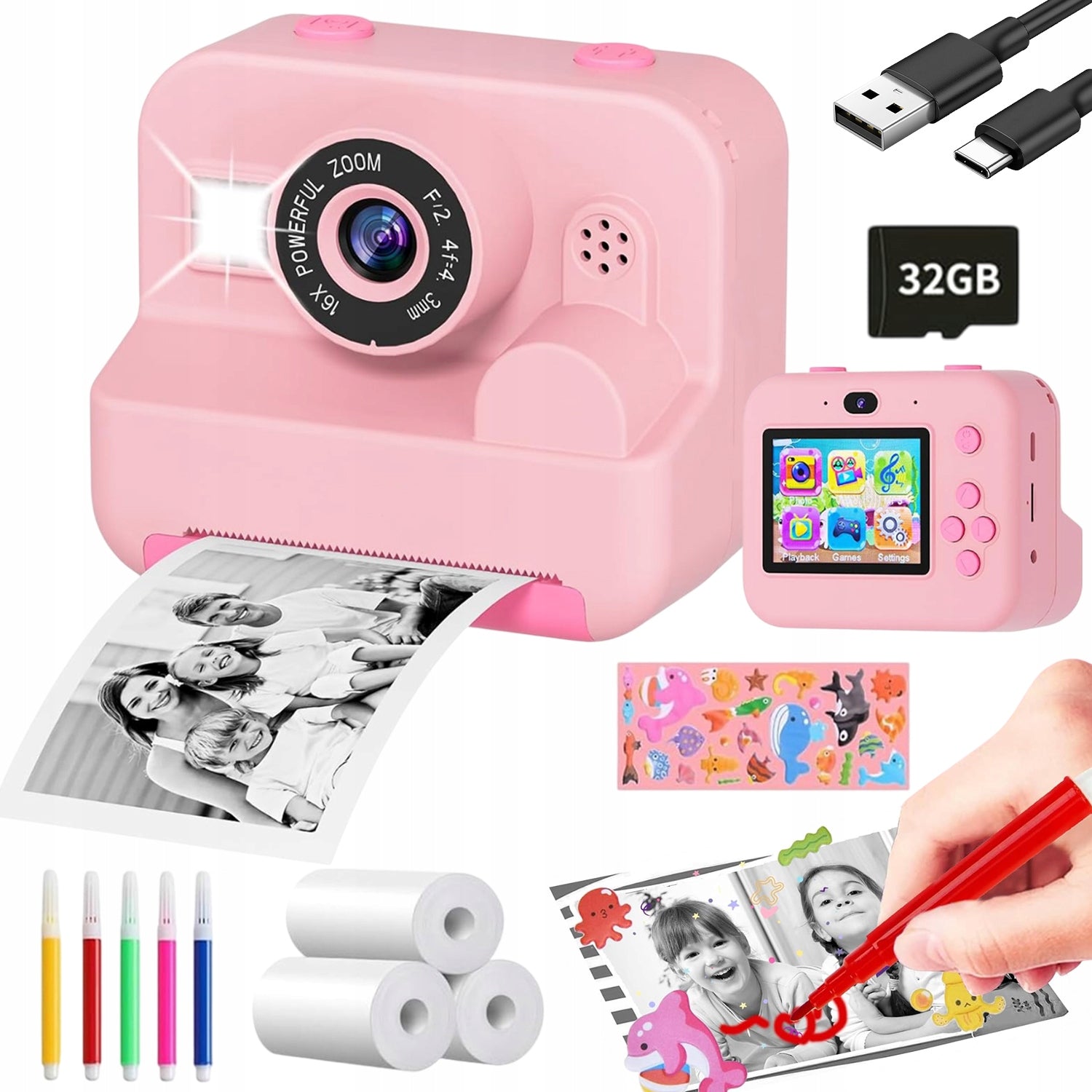 2X HD INSTANT CAMERA FOR KIDS 1080P 32GB PERFECT GIFT Brand Bedee