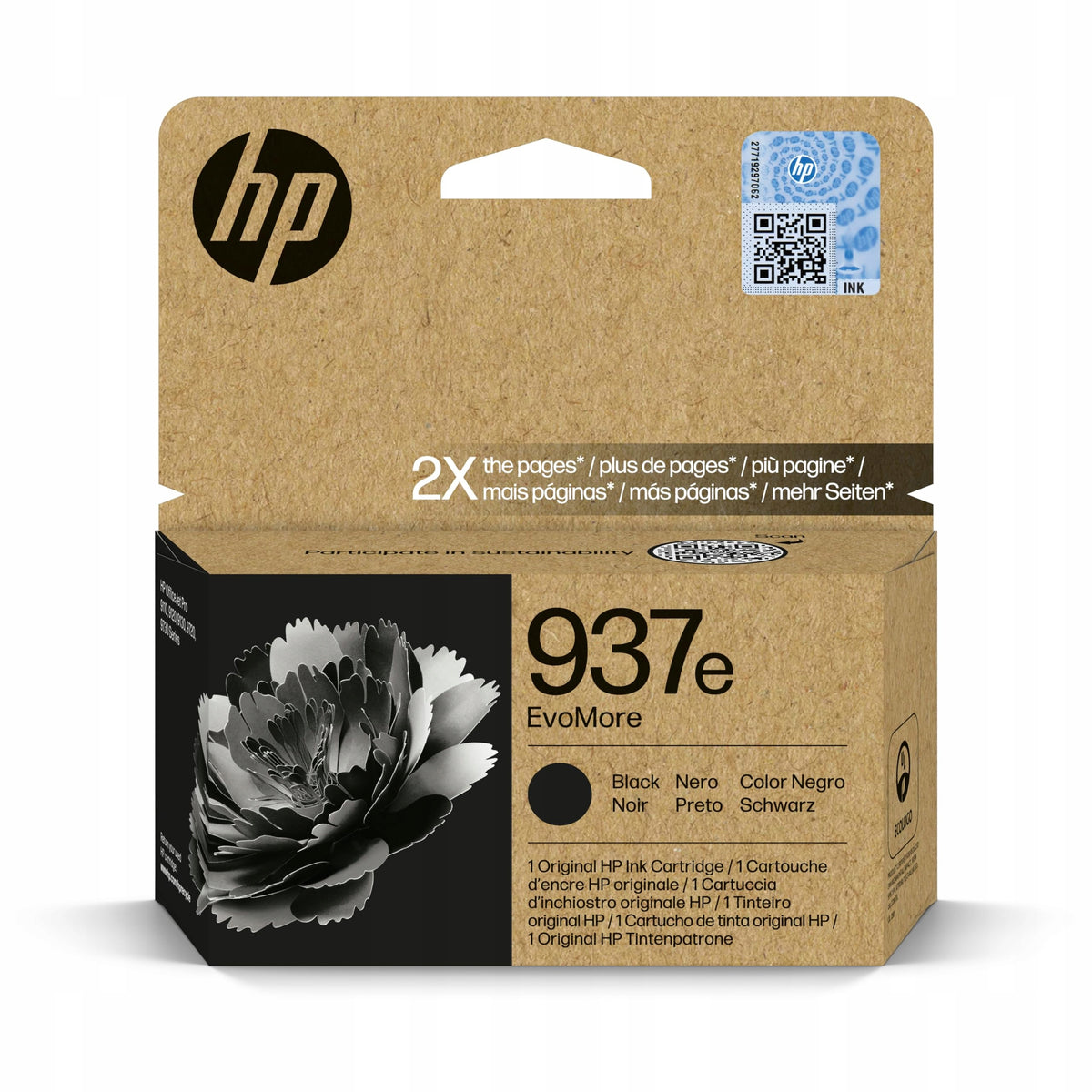 2X HP 937e Black EvoMore ink Color black