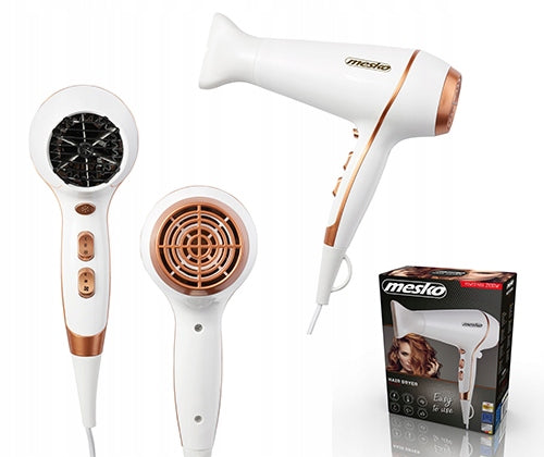 2X Hair Dryer with Diffuser 2100W Cold Air Concentrator White Brand Mesko
