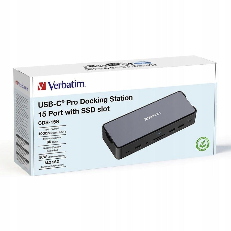 2X Hub Verbatim USB-C Pro 2xHDMI DP RJ45 4xUSB 3xUSB-C SD microSD SSD audio Manufacturer code 32173